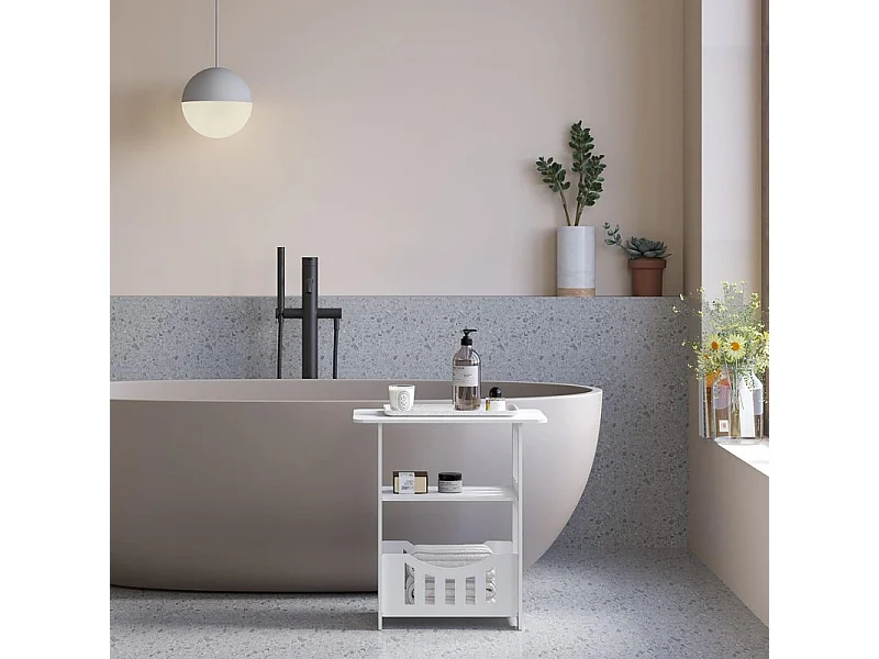 Table de Chevet à 3 Niveaux,Bout de Canapé Table Café,Table d'Appoint - 46x50x30cm - Blanc