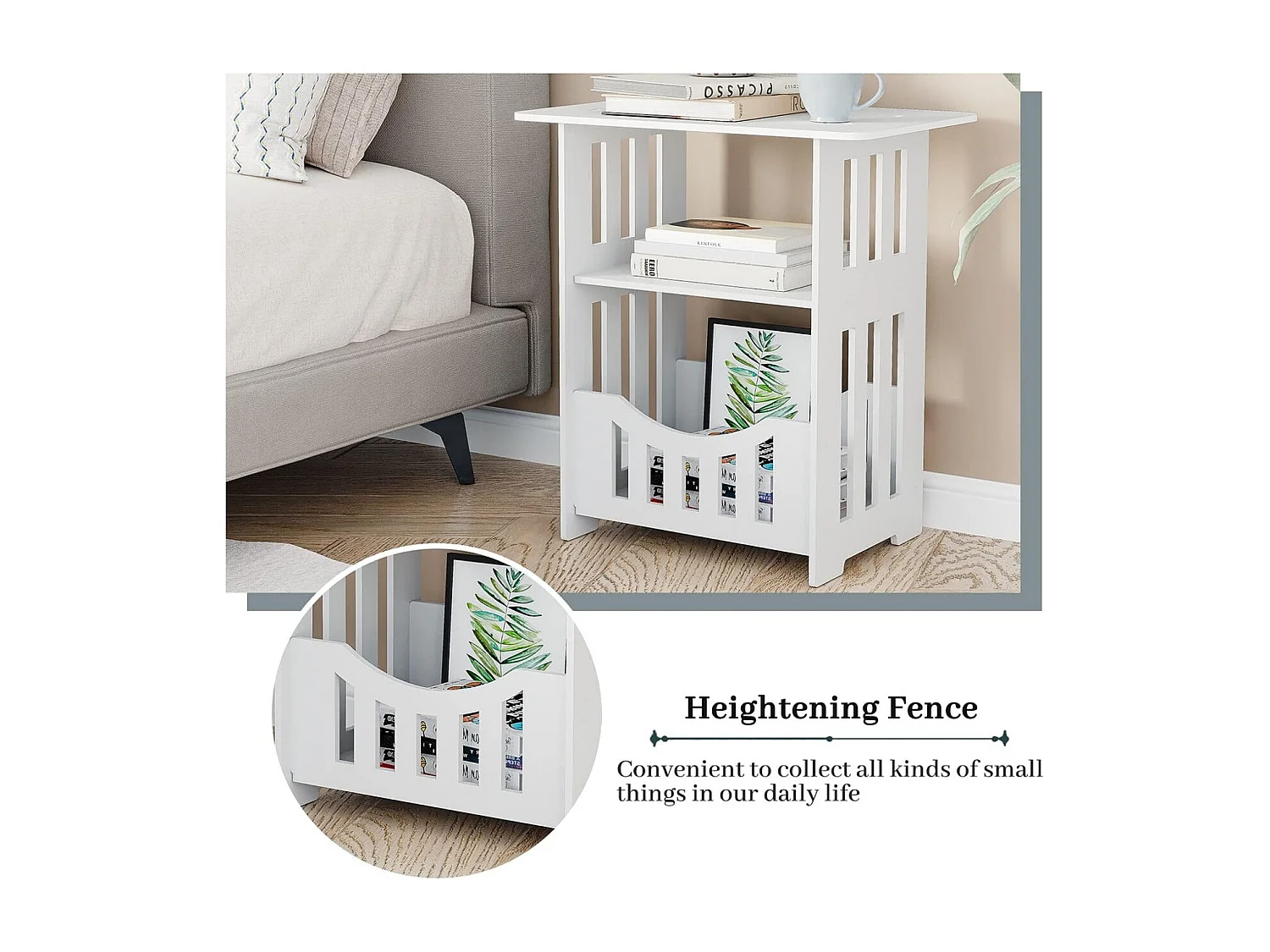 Table de Chevet à 3 Niveaux,Bout de Canapé Table Café,Table d'Appoint - 46x50x30cm - Blanc