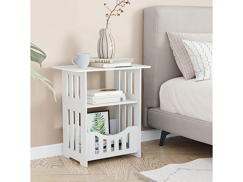 Table de Chevet à 3 Niveaux,Bout de Canapé Table Café,Table d'Appoint - 46x50x30cm - Blanc