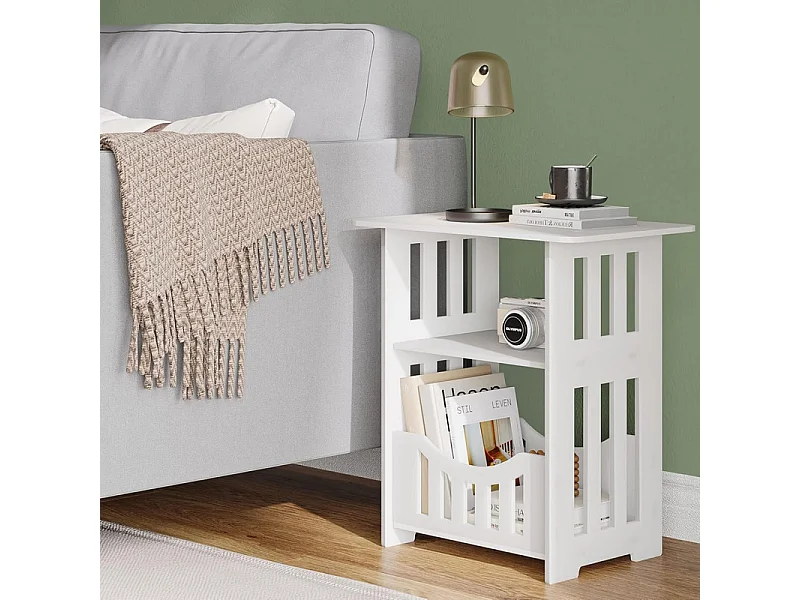 Table de Chevet à 3 Niveaux,Bout de Canapé Table Café,Table d'Appoint - 46x50x30cm - Blanc
