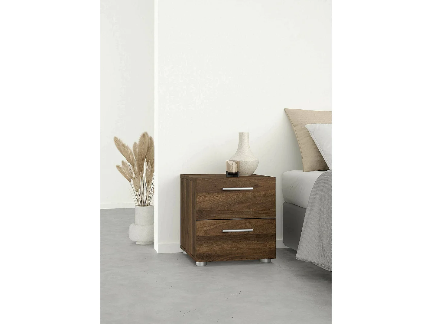 Chevet Drossett, Commode basse, Table de nuit, Étagère de chevet, 40x40 h42 cm, Noyer