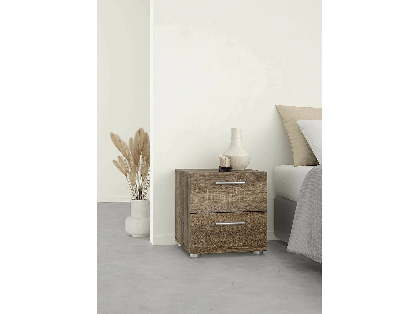 Chevet Drossett, Commode basse, Table de nuit, Étagère de chevet, 40x40 h42 cm, Chêne clair