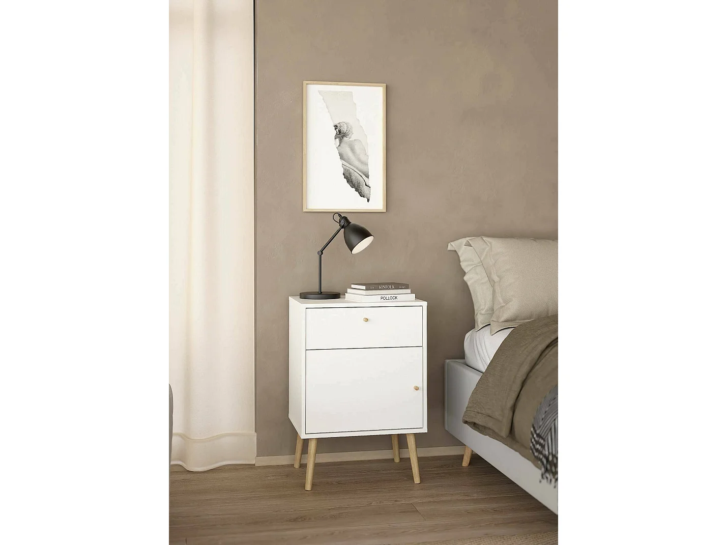 Chevet Dsal, Commode basse, Table de nuit, Étagère de chevet, 50x39 h72 cm, Blanc
