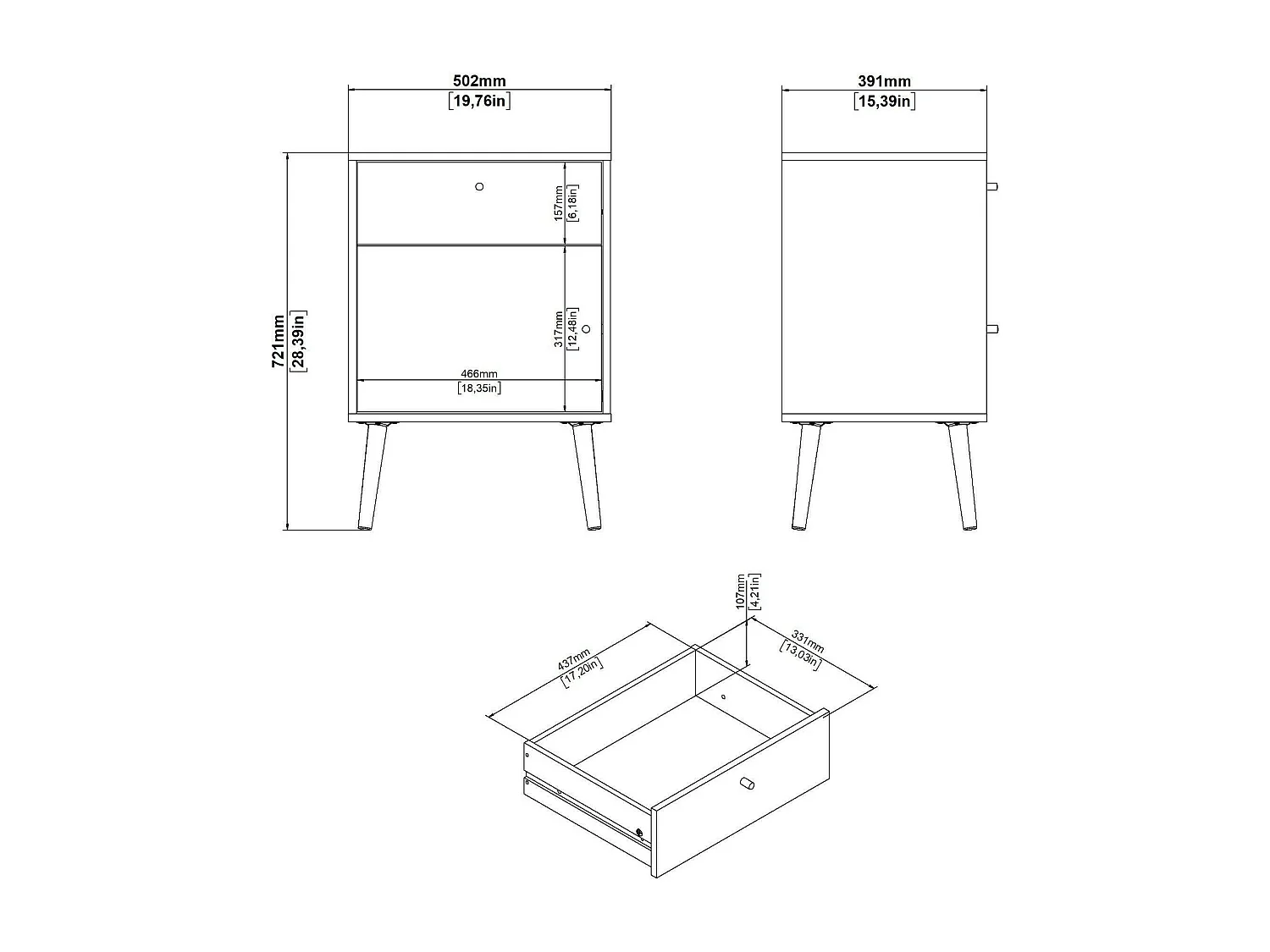 Chevet Dsal, Commode basse, Table de nuit, Étagère de chevet, 50x39 h72 cm, Blanc