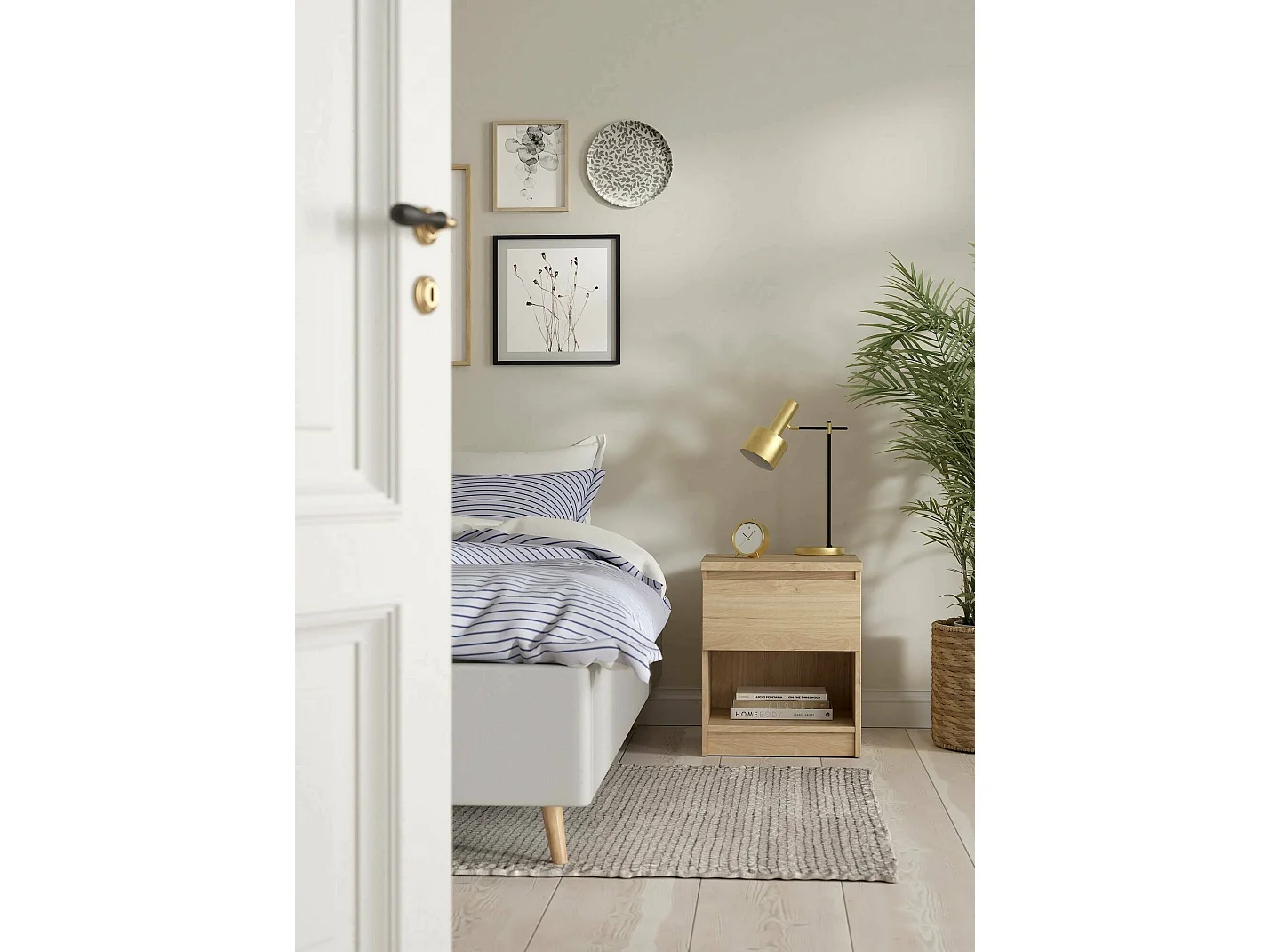 Chevet Dross, Commode basse, Table de nuit, Étagère de chevet, 40x40 h50 cm, Chêne clair