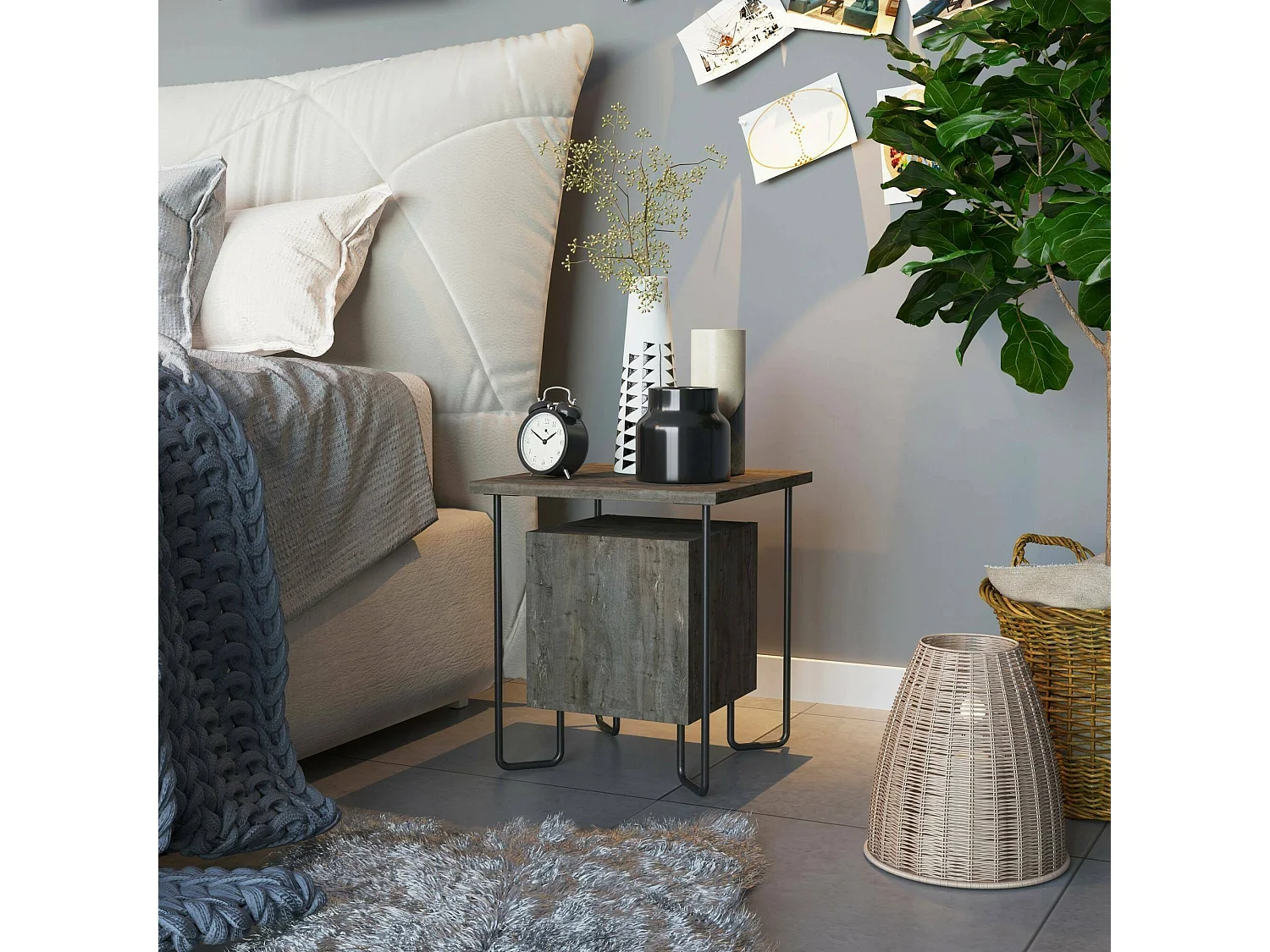 Nachttisch Dmenichin, Niedrige Kommode, Tisch, Multifunktionaler Nachttisch, 40x40 h45 cm, Braun