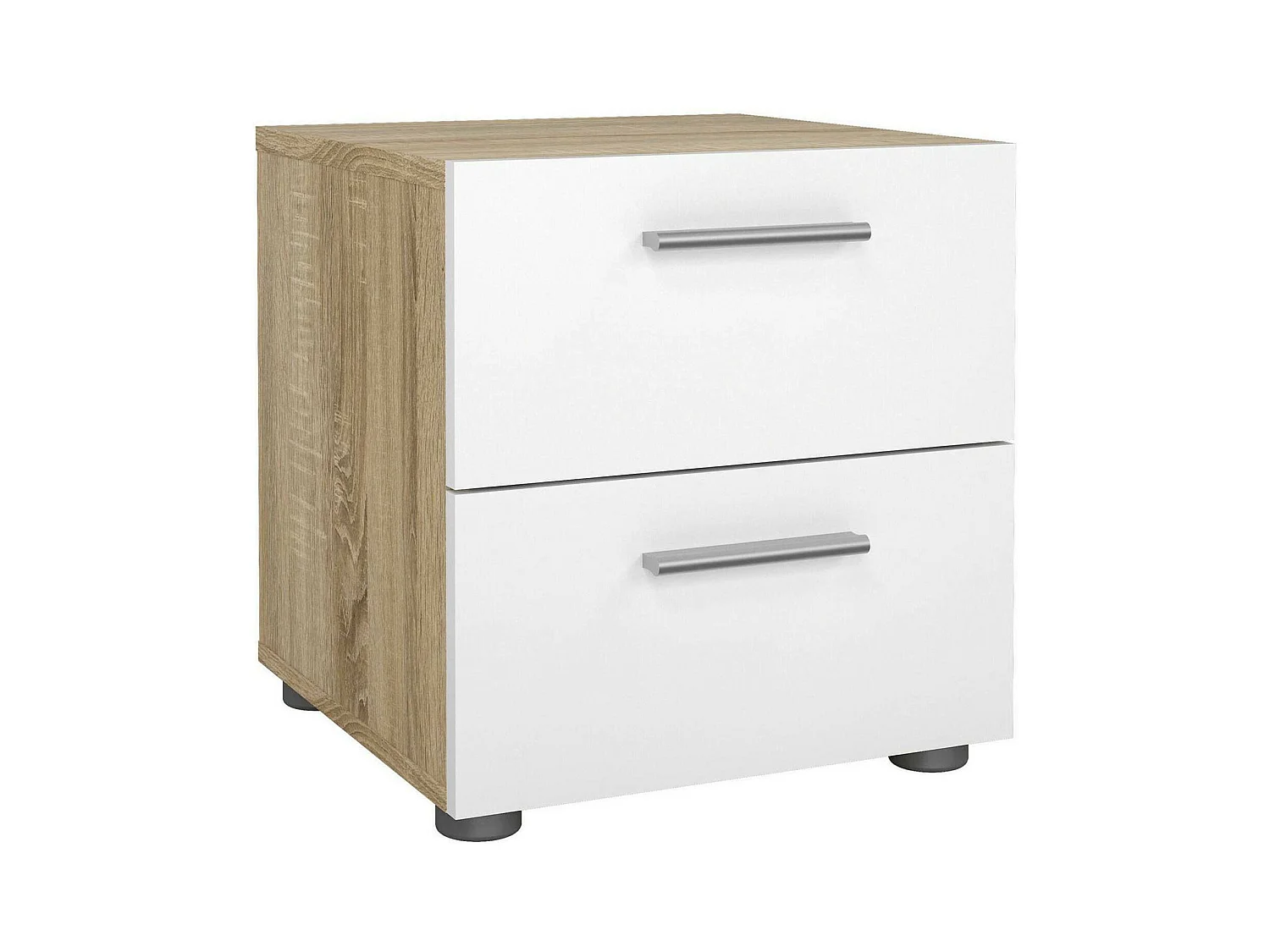 Chevet Drossett, Commode basse, Table de nuit, Étagère de chevet, 40x40 h42 cm, Chêne et Blanc