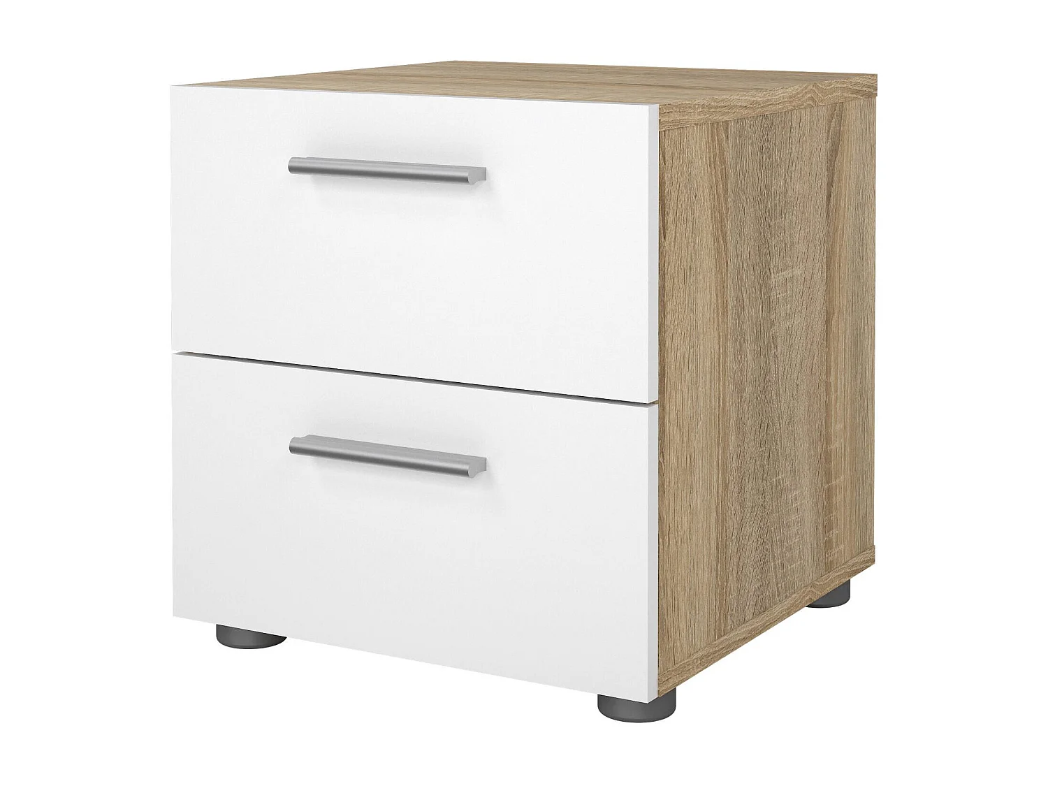 Mesa de cabeceira Drossett, Cómoda baixa, Mesa de cabeceira, Prateleira de cama, 40x40 h42 cm, Carvalho e Branco