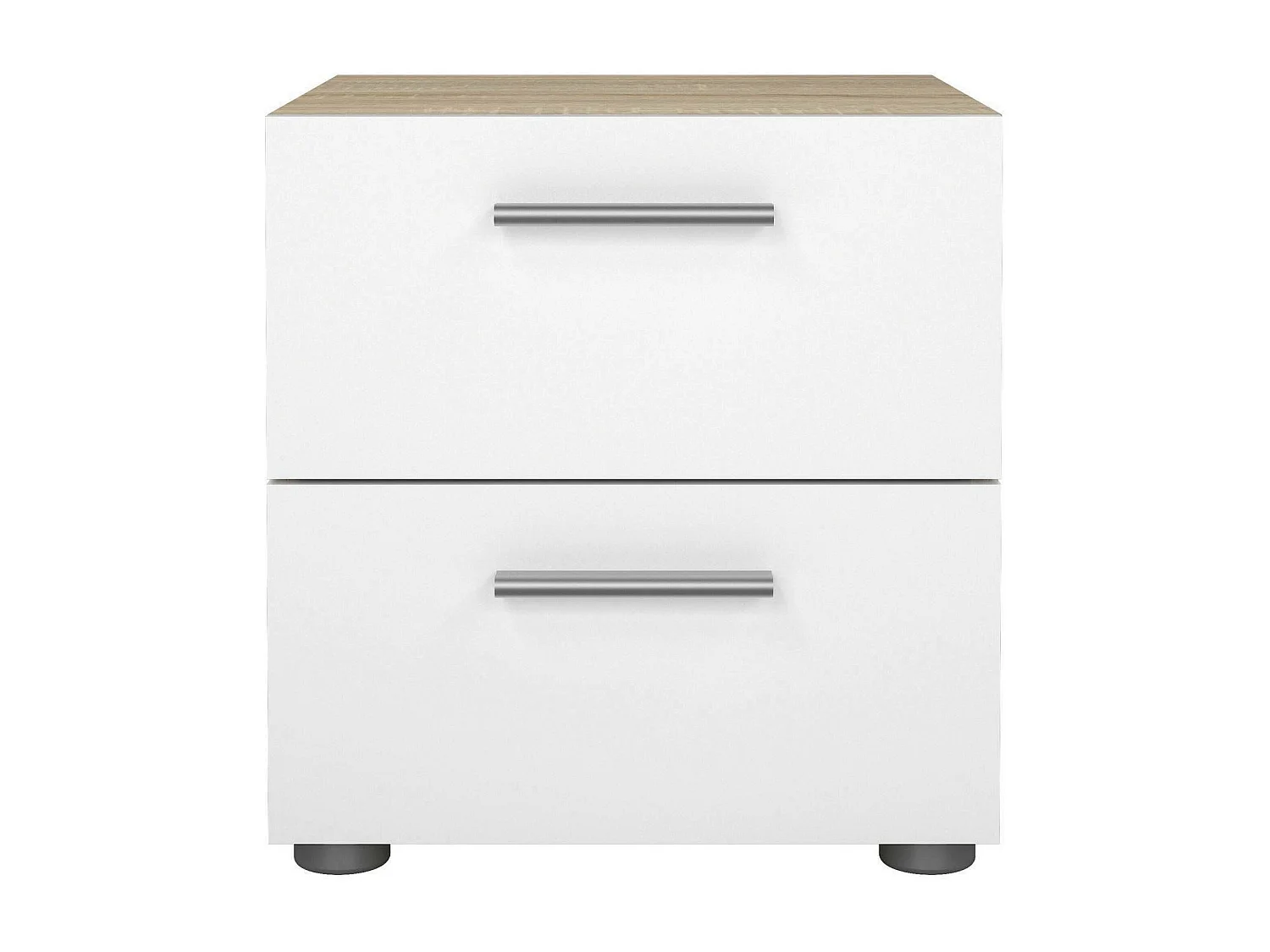 Chevet Drossett, Commode basse, Table de nuit, Étagère de chevet, 40x40 h42 cm, Chêne et Blanc