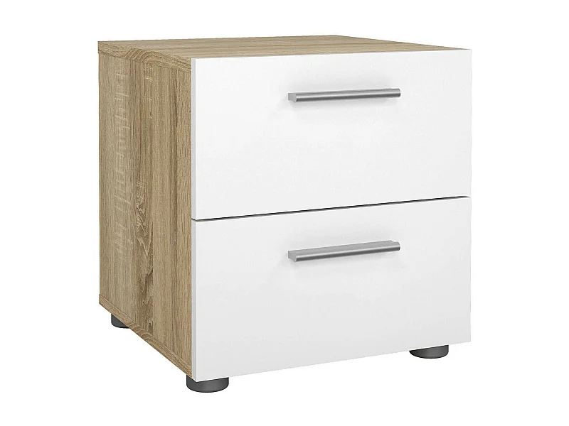 Drossett nachtkastje, Lage ladekast, Nachtkastje, Bedplank, 40x40 h42 cm, Eiken en Wit