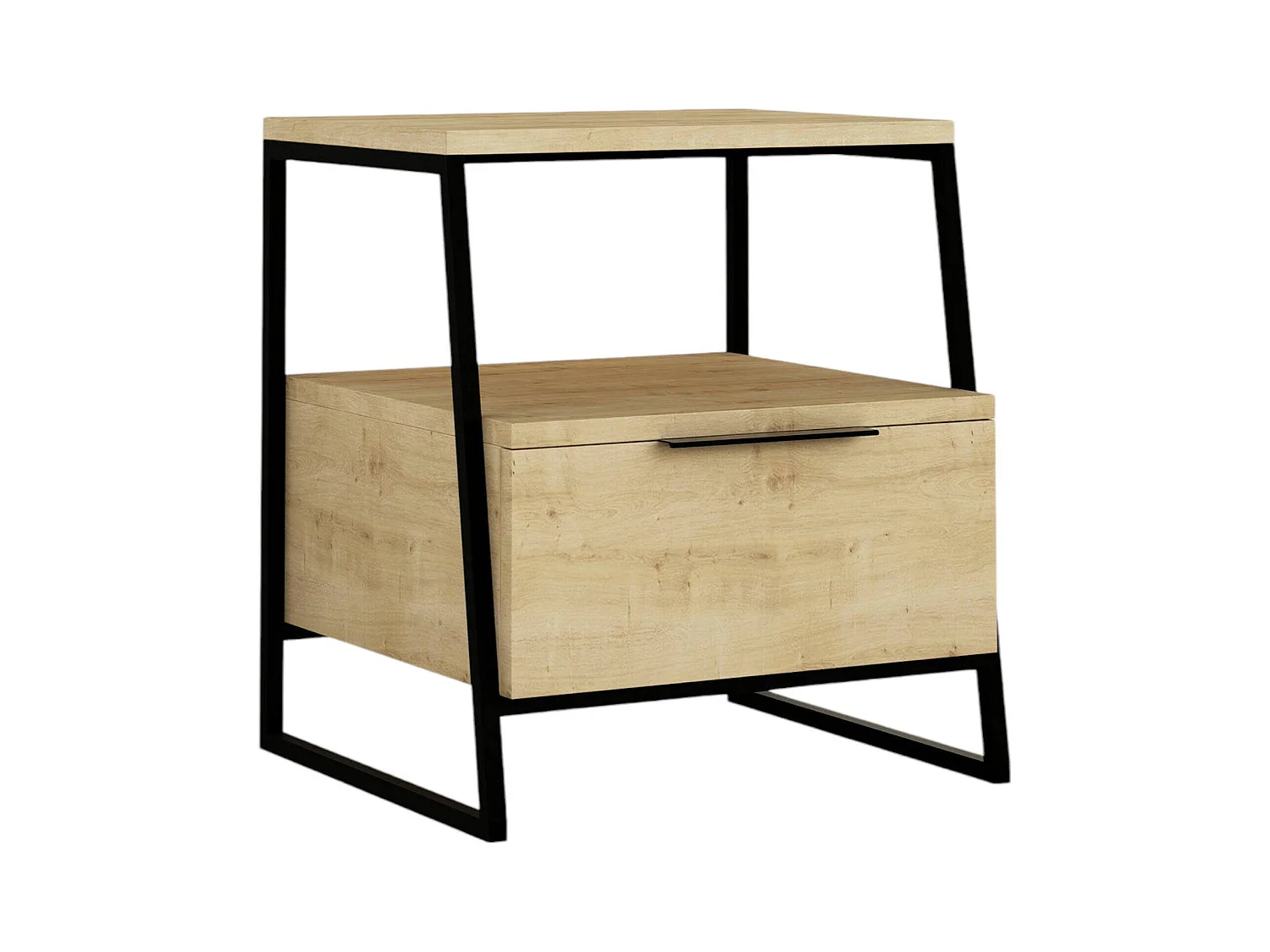 Chevet Dditacchi, Commode basse, Table de nuit, Étagère de chevet, 45x41 h50 cm, Chêne et Noir