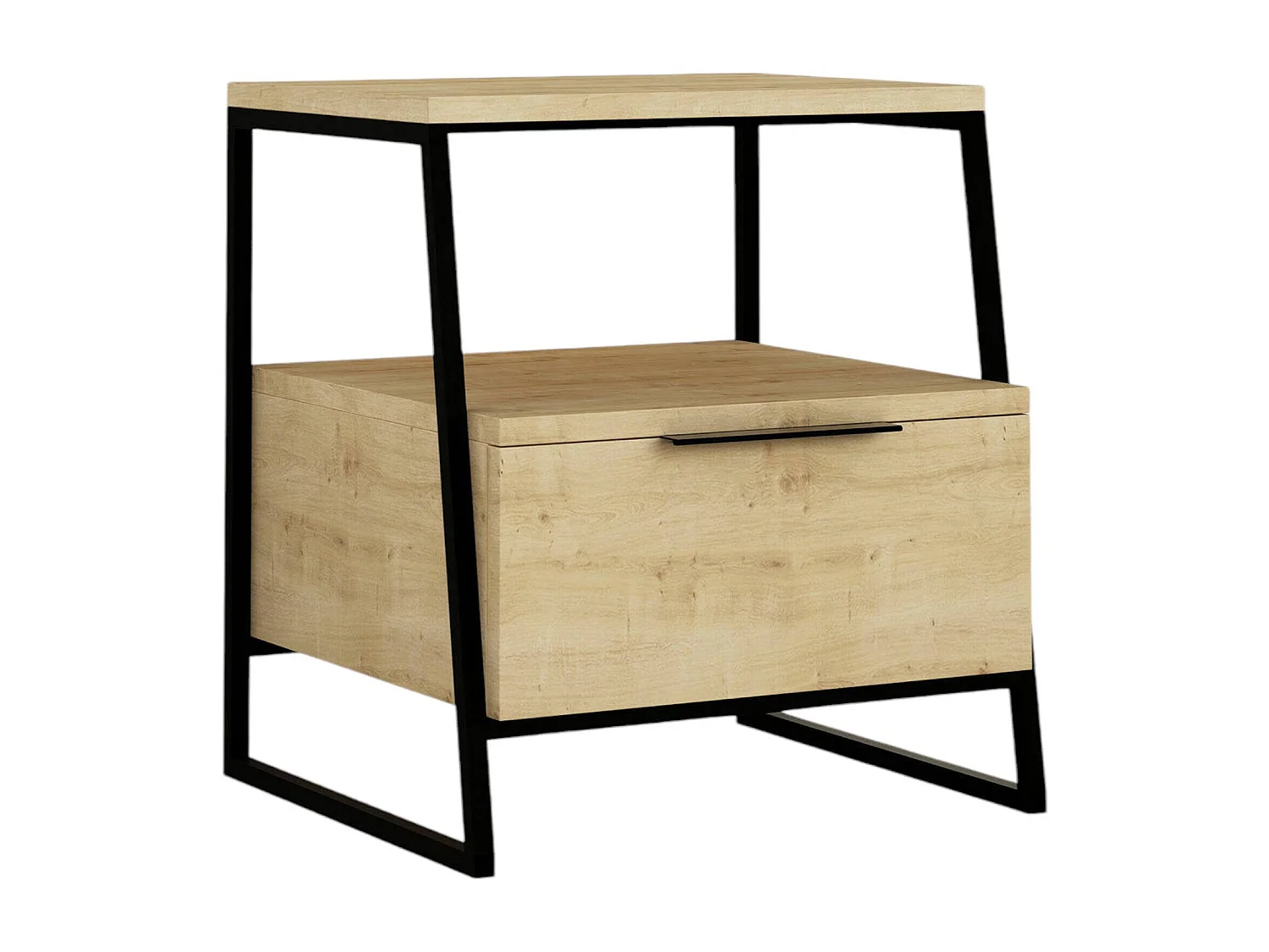 Chevet Dditacchi, Commode basse, Table de nuit, Étagère de chevet, 45x41 h50 cm, Chêne et Noir