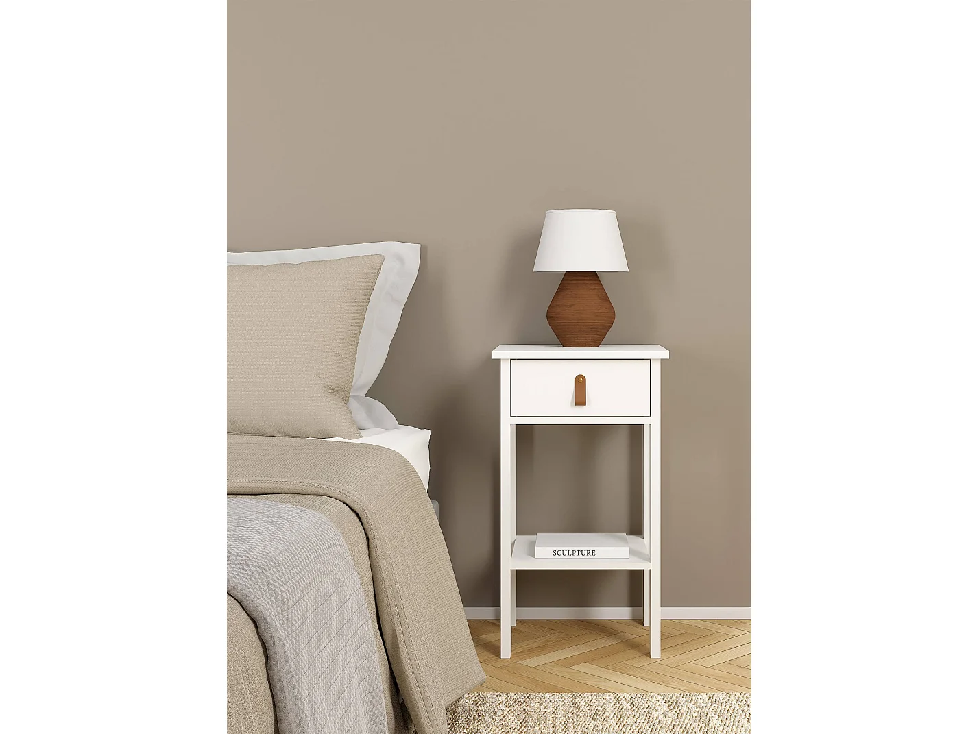 Mesa de cabeceira Dsabir, Cómoda baixa, Mesa de cabeceira, Prateleira de cama, 40x34 h70 cm, Branco