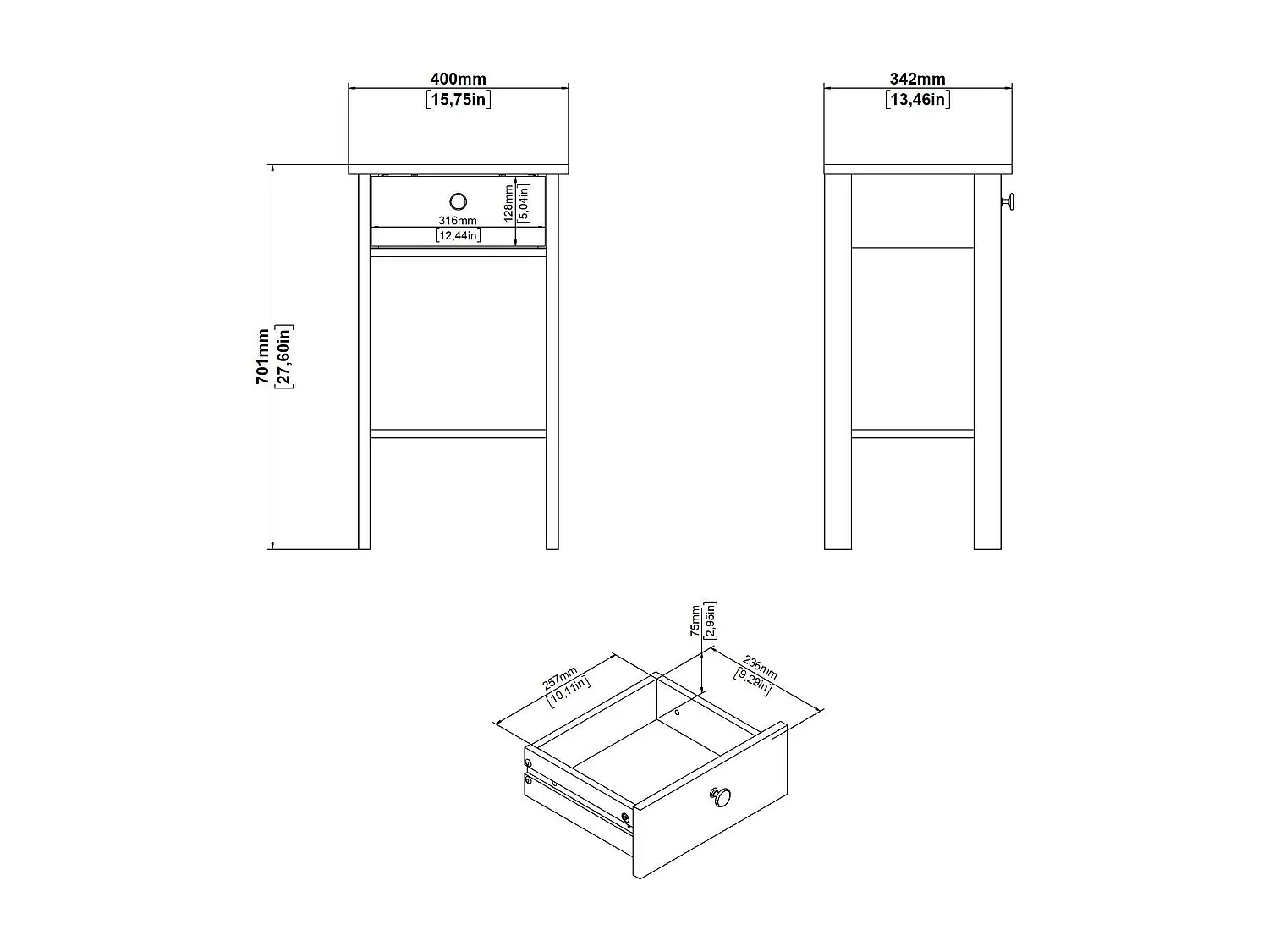 Mesa de cabeceira Dsabir, Cómoda baixa, Mesa de cabeceira, Prateleira de cama, 40x34 h70 cm, Branco
