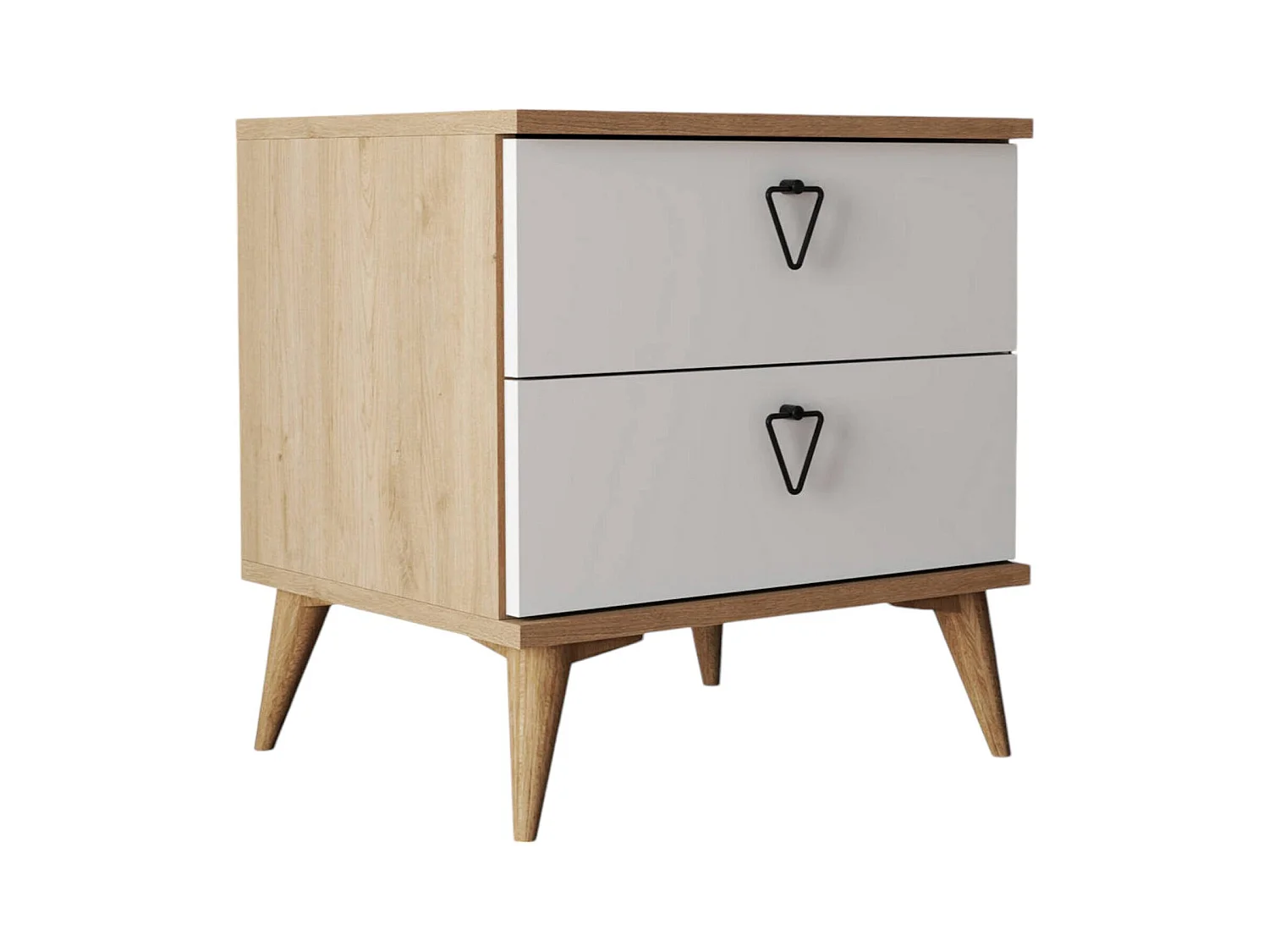 Chevet Dpraszeli, Commode basse, Table de nuit, Étagère de chevet, 52x45 h55 cm, Chêne et Blanc