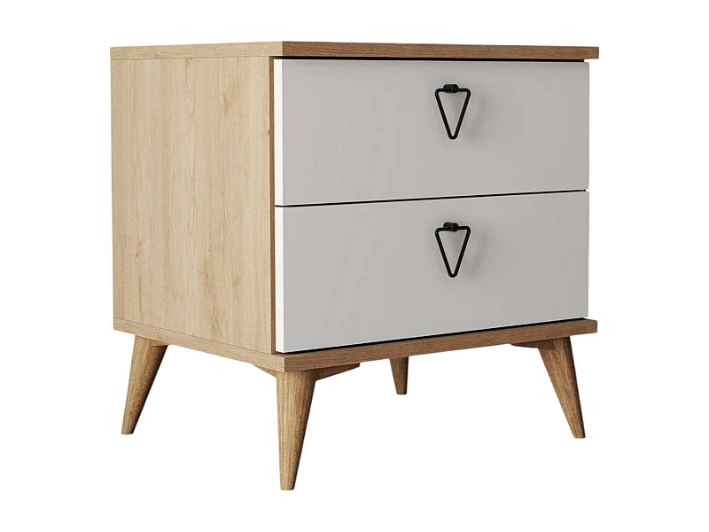 Mesa de cabeceira Dpraszeli, Cómoda baixa, Mesa de cabeceira, Prateleira de cama, 52x45 h55 cm, Carvalho e Branco