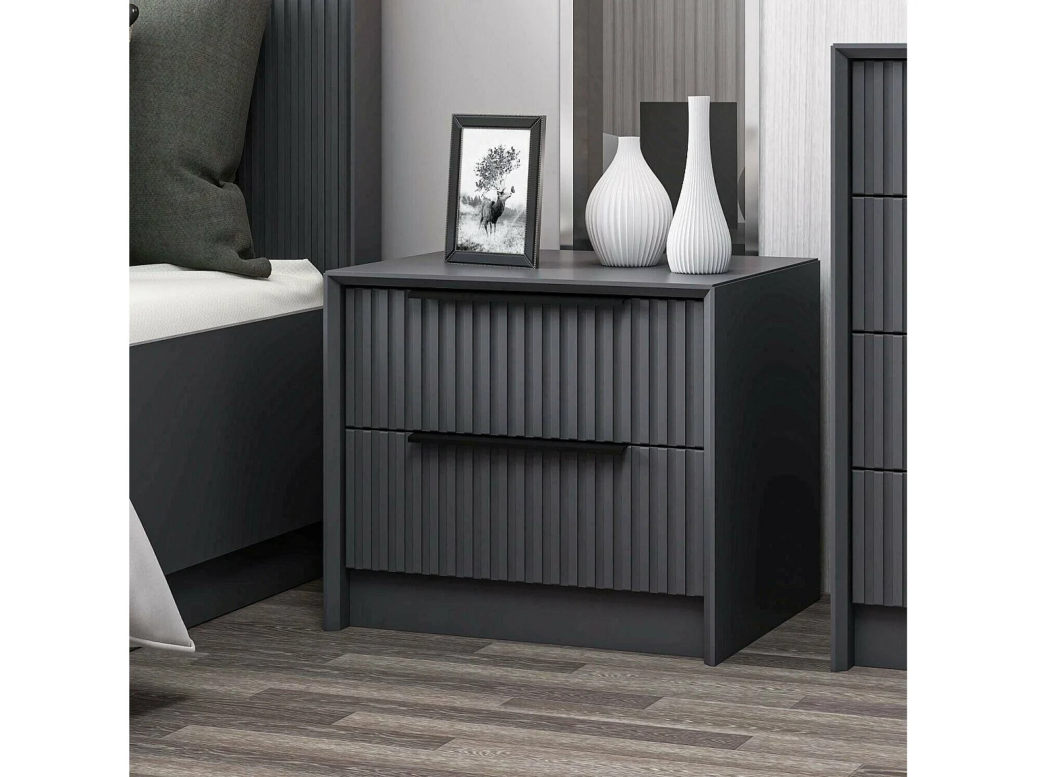 Chevet Dgros, Commode basse, Table de nuit, Étagère de chevet, 45x45 h53 cm, Anthracite