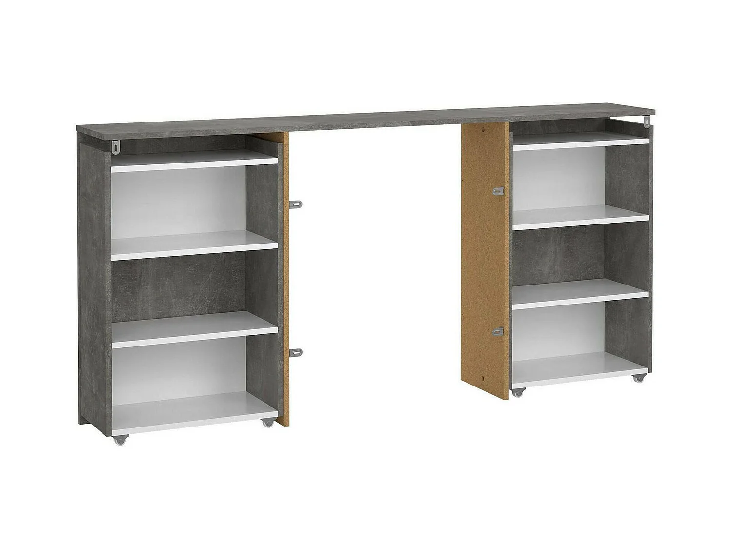 Chevet Drot, Commode basse, Table de nuit, Étagère de chevet, 165x26 h80 cm, Ciment et blanc