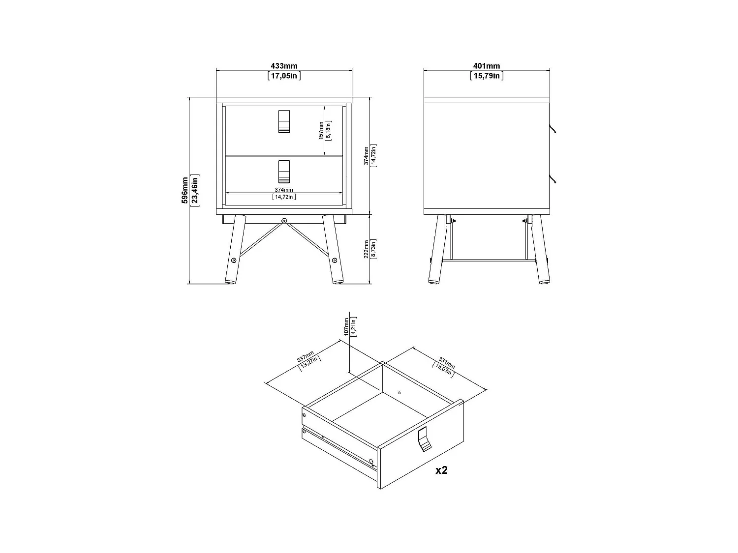 Chevet Drovell, Commode basse, Table de nuit, Étagère de chevet, 43x40 h60 cm, Noir et Noyer