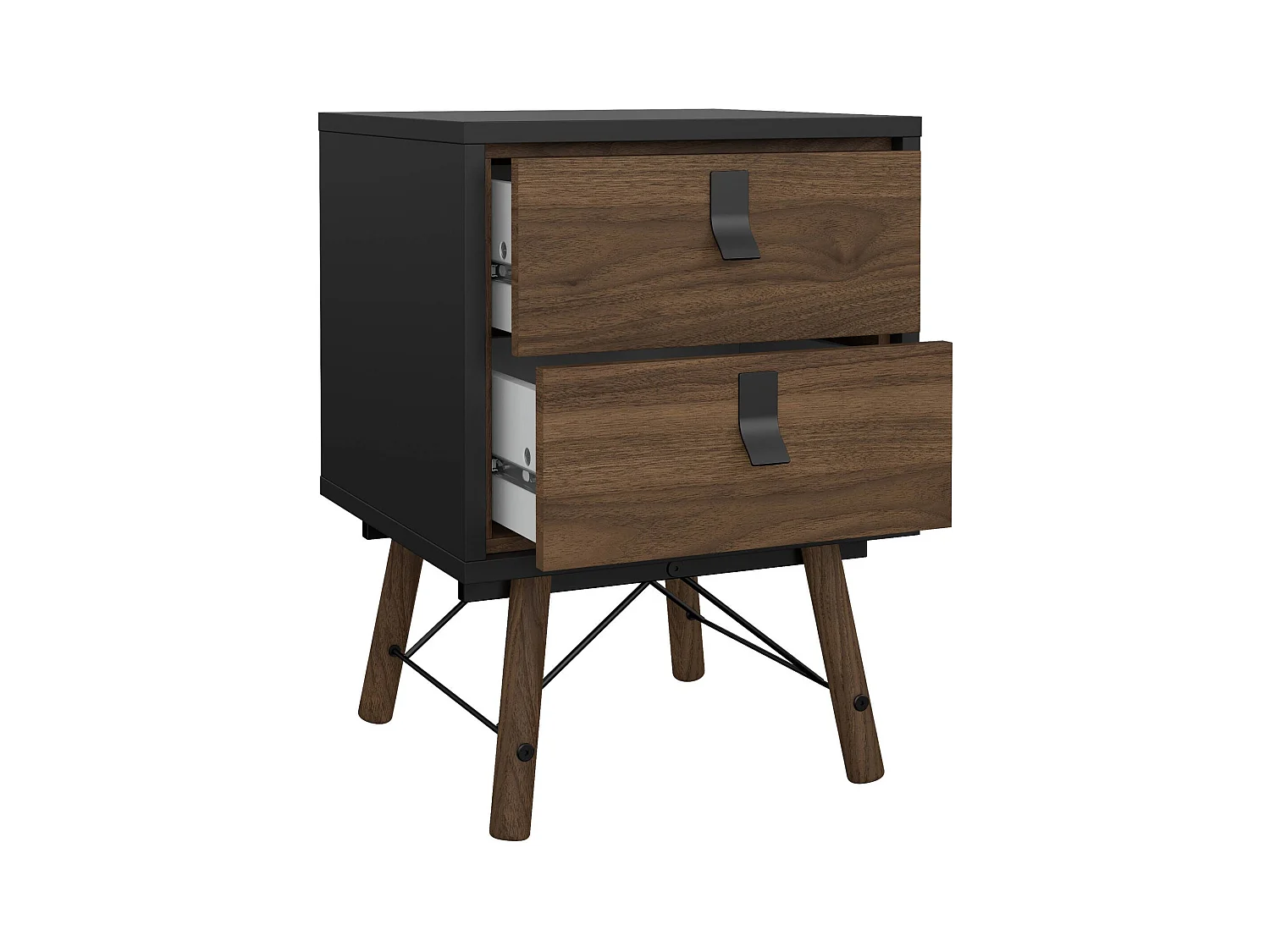 Chevet Drovell, Commode basse, Table de nuit, Étagère de chevet, 43x40 h60 cm, Noir et Noyer