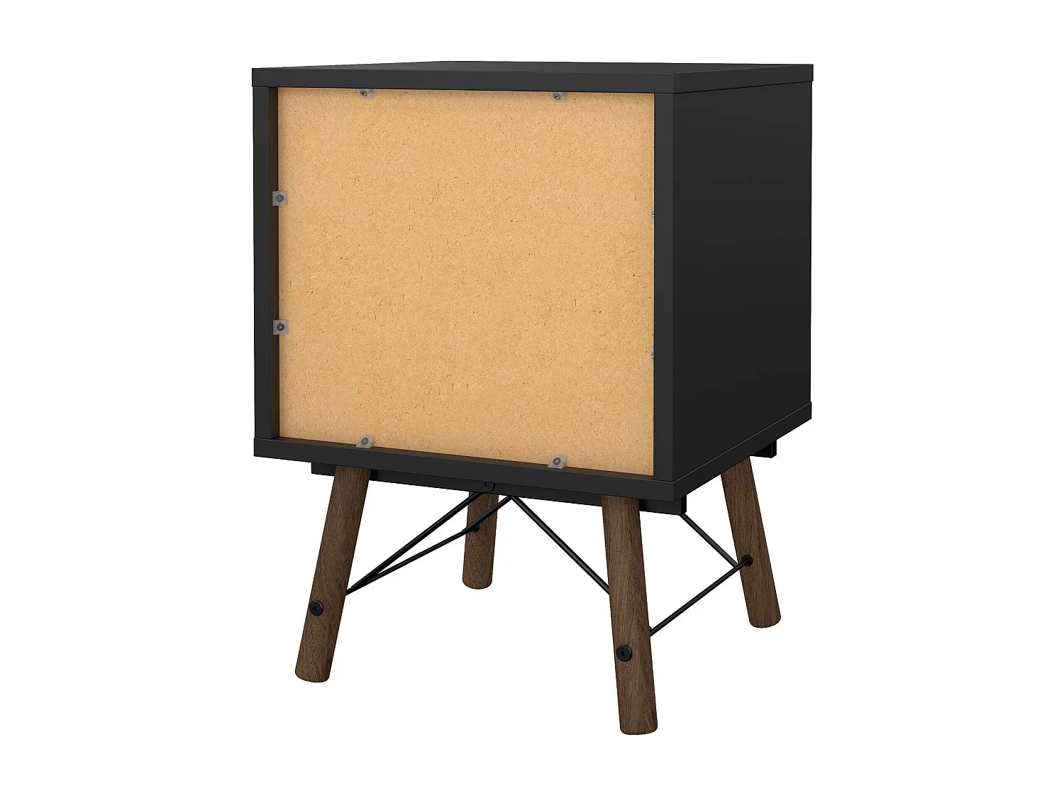 Mesa de cabeceira Drovell, Cómoda baixa, Mesa de cabeceira, Prateleira de cama, 43x40 h60 cm, Preto e Nogueira