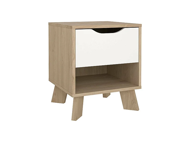 Chevet Drossitt, Commode basse, Table de nuit, Étagère de chevet, 40x40 h47 cm, Chêne clair et Blanc