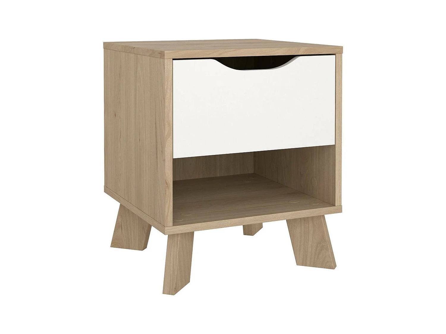 Chevet Drossitt, Commode basse, Table de nuit, Étagère de chevet, 40x40 h47 cm, Chêne clair et Blanc
