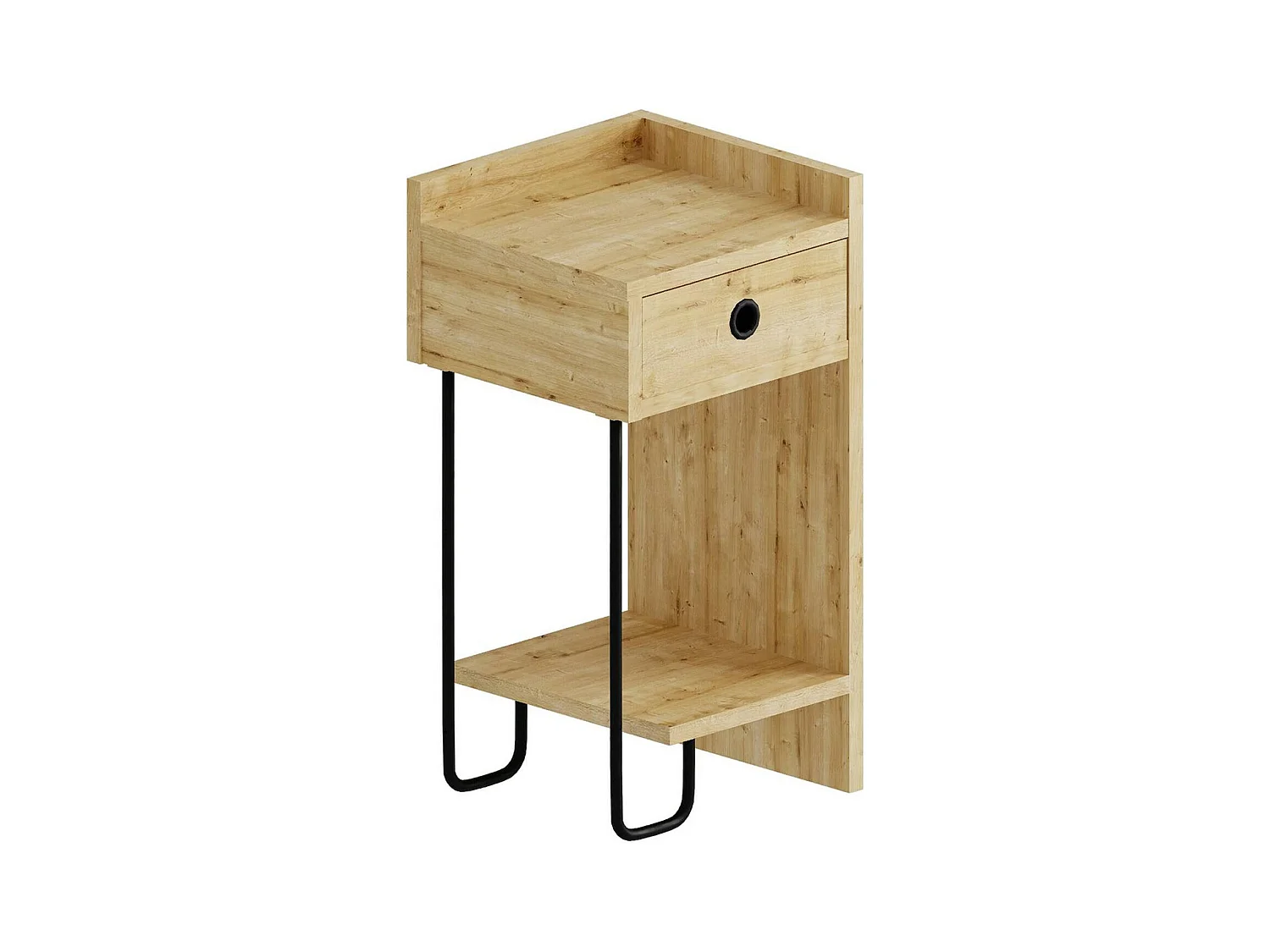 Chevet Dportalur, Commode basse, Table de nuit, Étagère de chevet, 32x30 h61 cm, Chêne