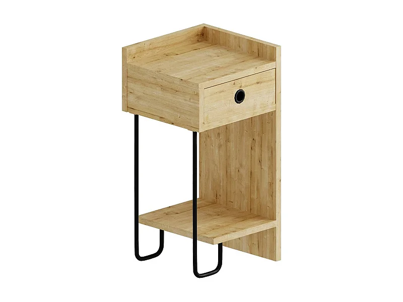 Chevet Dportalur, Commode basse, Table de nuit, Étagère de chevet, 32x30 h61 cm, Chêne