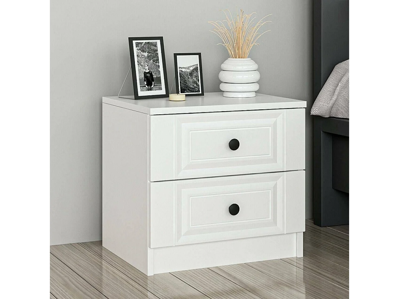 Chevet Dstuhe, Commode basse, Table de nuit, Étagère de chevet, 72x42 h77 cm, Blanc