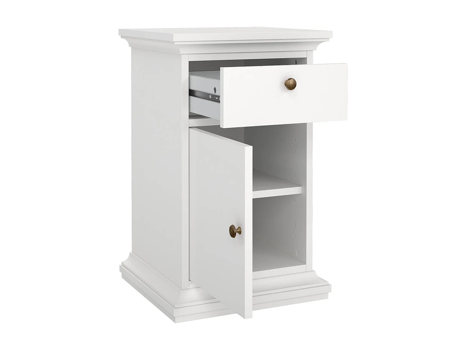 Chevet Drrahman, Commode basse, Table de nuit, Étagère de chevet, 44x40 h70 cm, Blanc