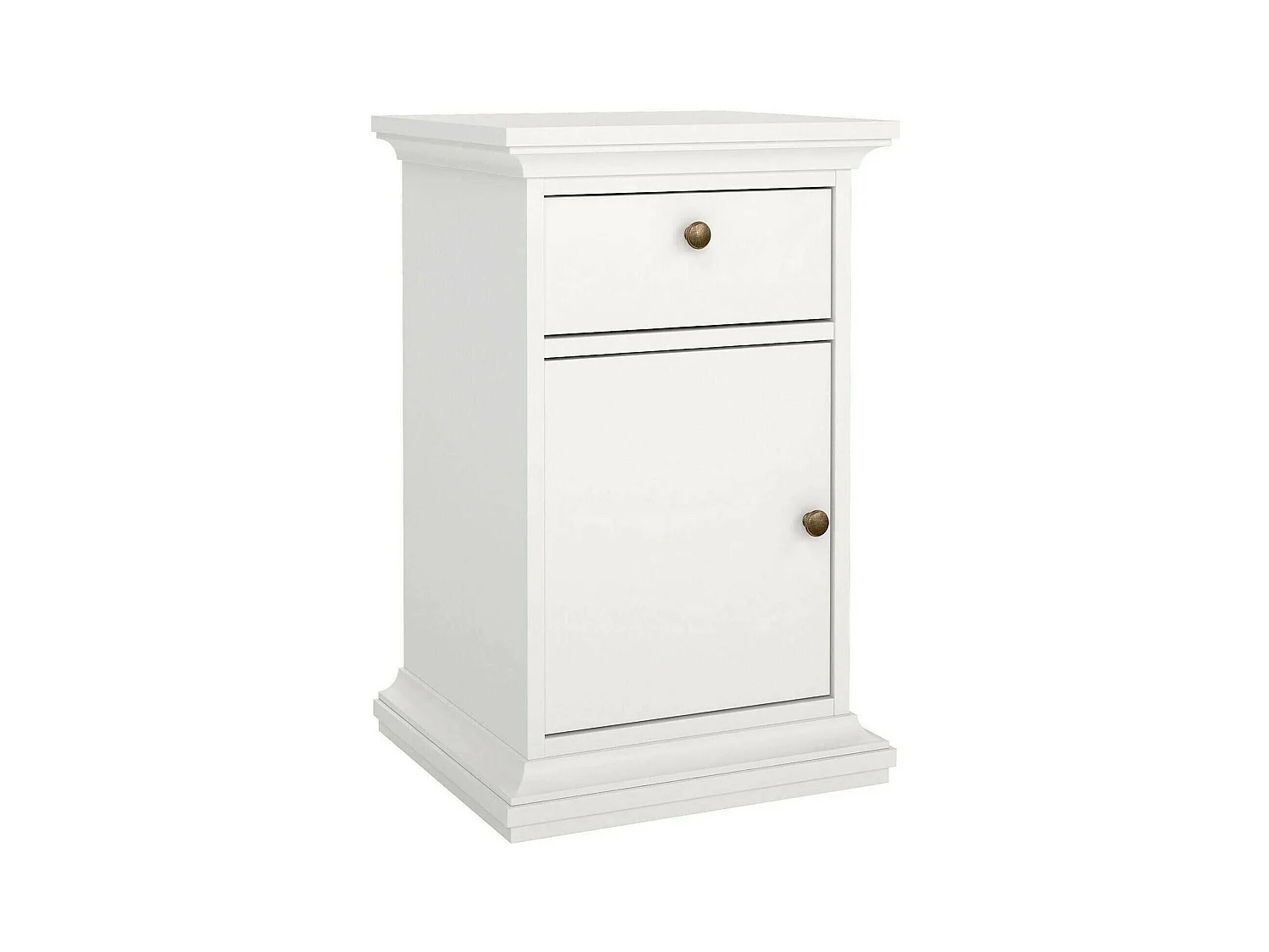 Chevet Drrahman, Commode basse, Table de nuit, Étagère de chevet, 44x40 h70 cm, Blanc
