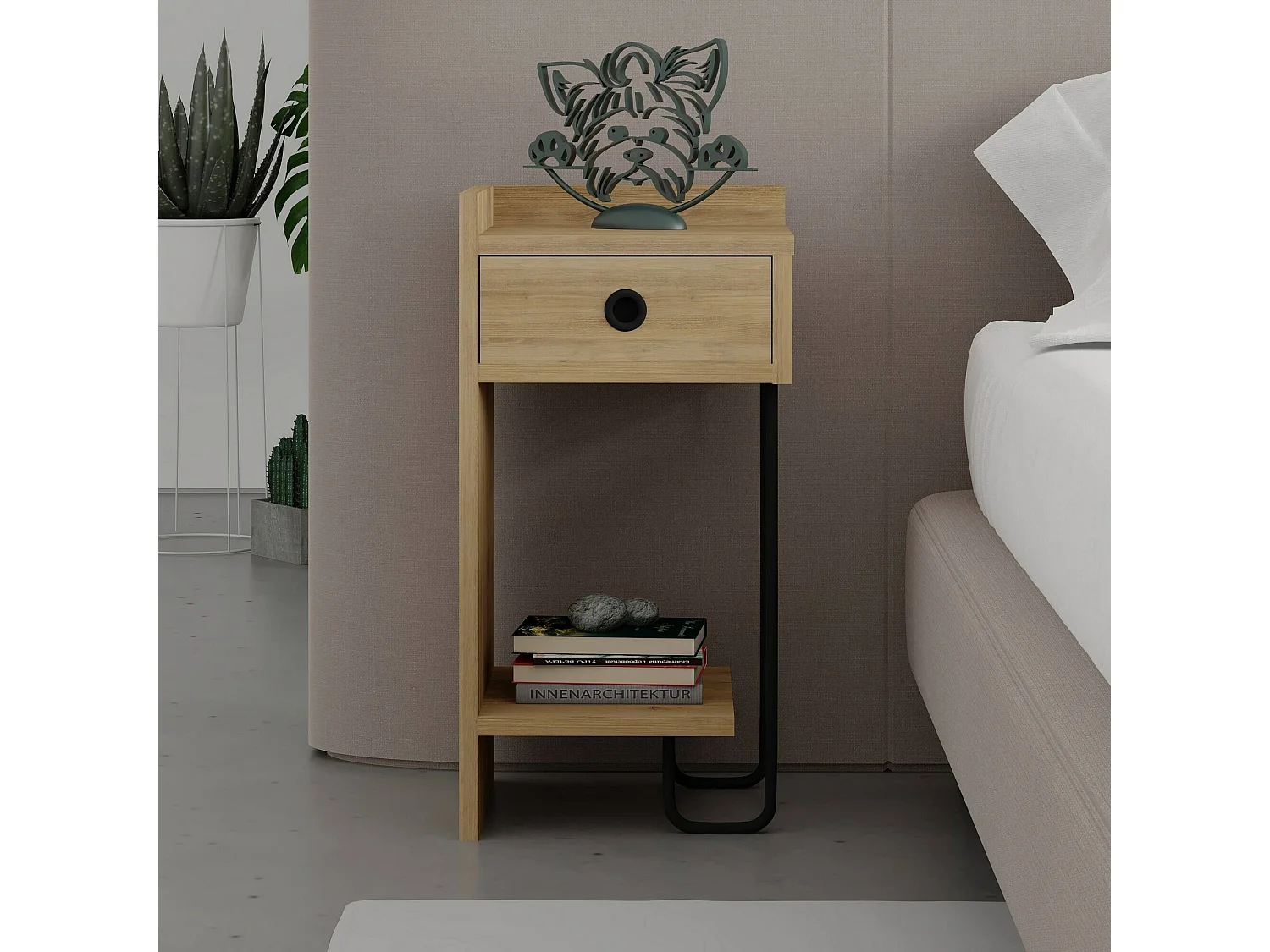 Mesa de noche Dpodgorean, Cómoda baja, Mesilla de noche, Estante de la cama, 32x30 h61 cm, Roble