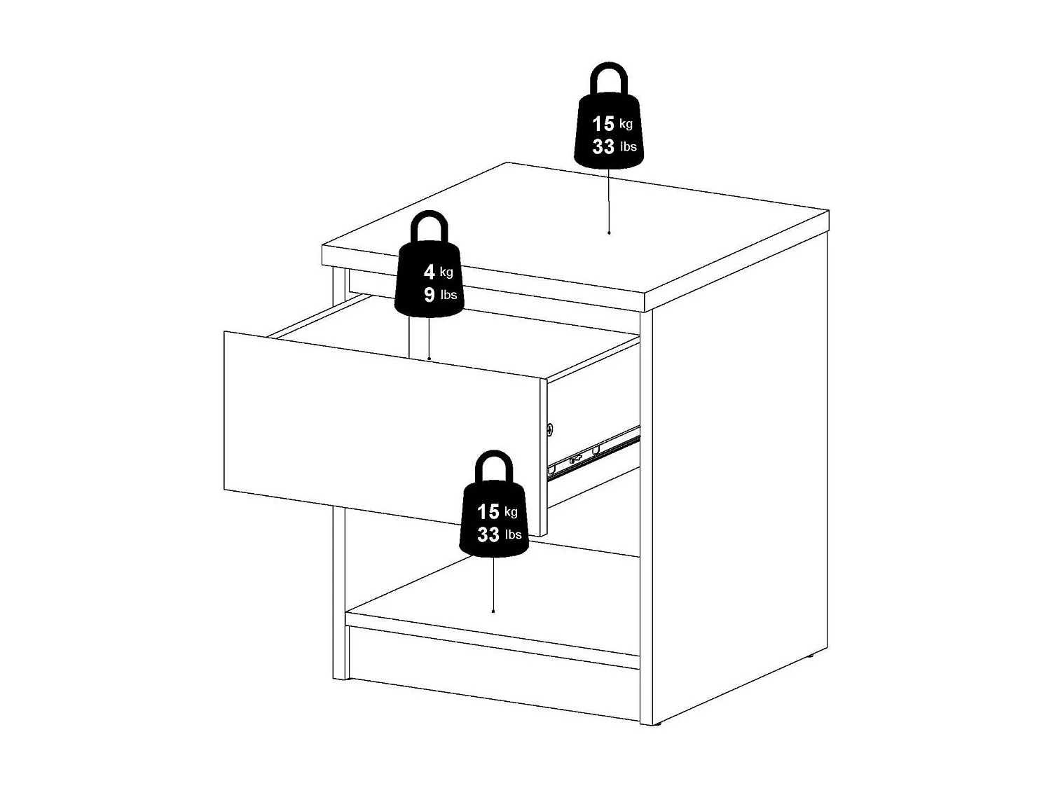Chevet Dross, Commode basse, Table de nuit, Étagère de chevet, 40x40 h50 cm, Noir
