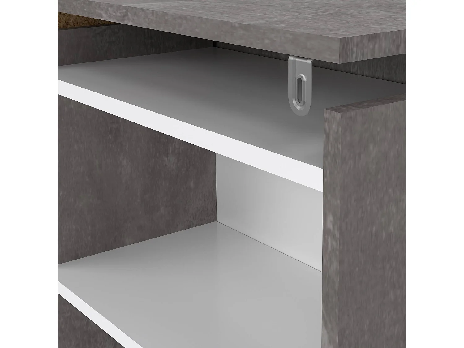 Chevet Drosi, Commode basse, Table de nuit, Étagère de chevet, 145x26 h80 cm, Ciment et blanc