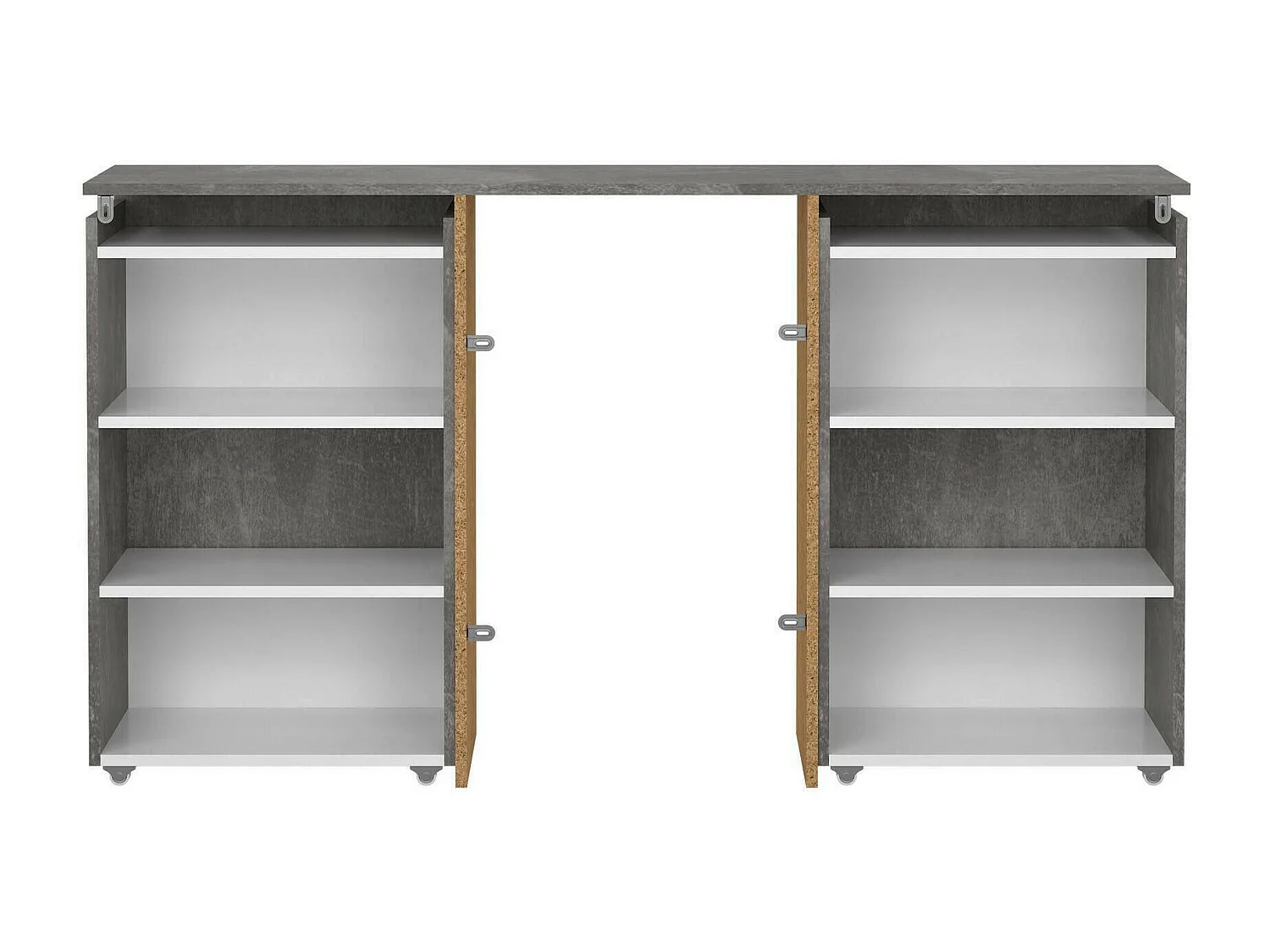 Drosi nachtkastje, Lage ladekast, Nachtkastje, Bedplank, 145x26 h80 cm, Cement en Wit