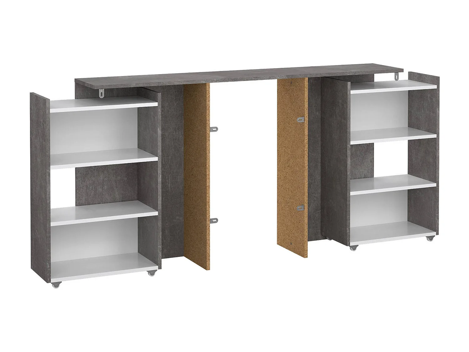 Chevet Drosi, Commode basse, Table de nuit, Étagère de chevet, 145x26 h80 cm, Ciment et blanc