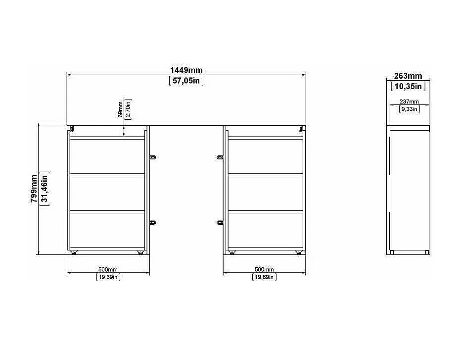 Chevet Drosi, Commode basse, Table de nuit, Étagère de chevet, 145x26 h80 cm, Ciment et blanc