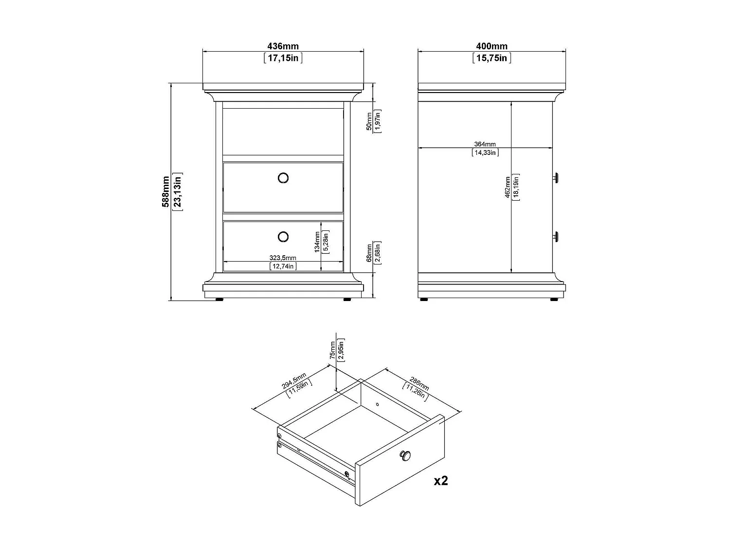 Chevet Drossin, Commode basse, Table de nuit, Étagère de chevet, 44x40 h59 cm, Blanc