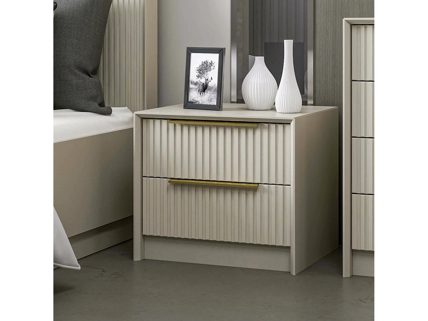 Chevet Dgros, Commode basse, Table de nuit, Étagère de chevet, 53x45 h45 cm, Ciment