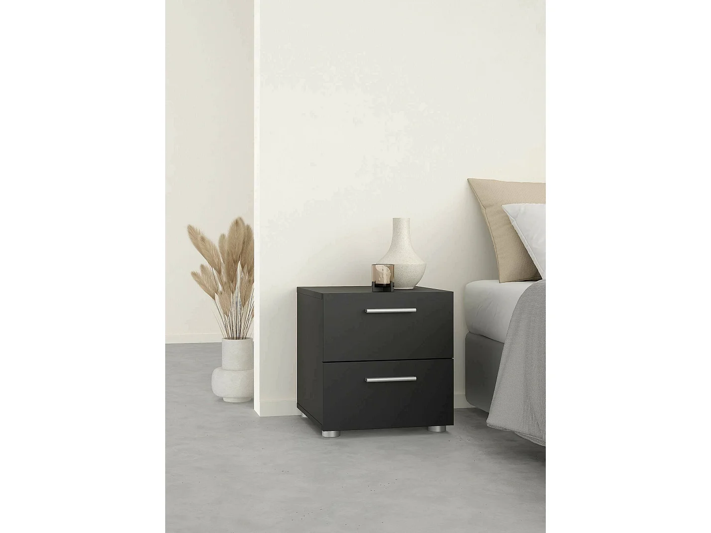 Mesa de noche Druotol, Cómoda baja, Mesilla de noche, Estante de la cama, 40x40 h42 cm, Negro