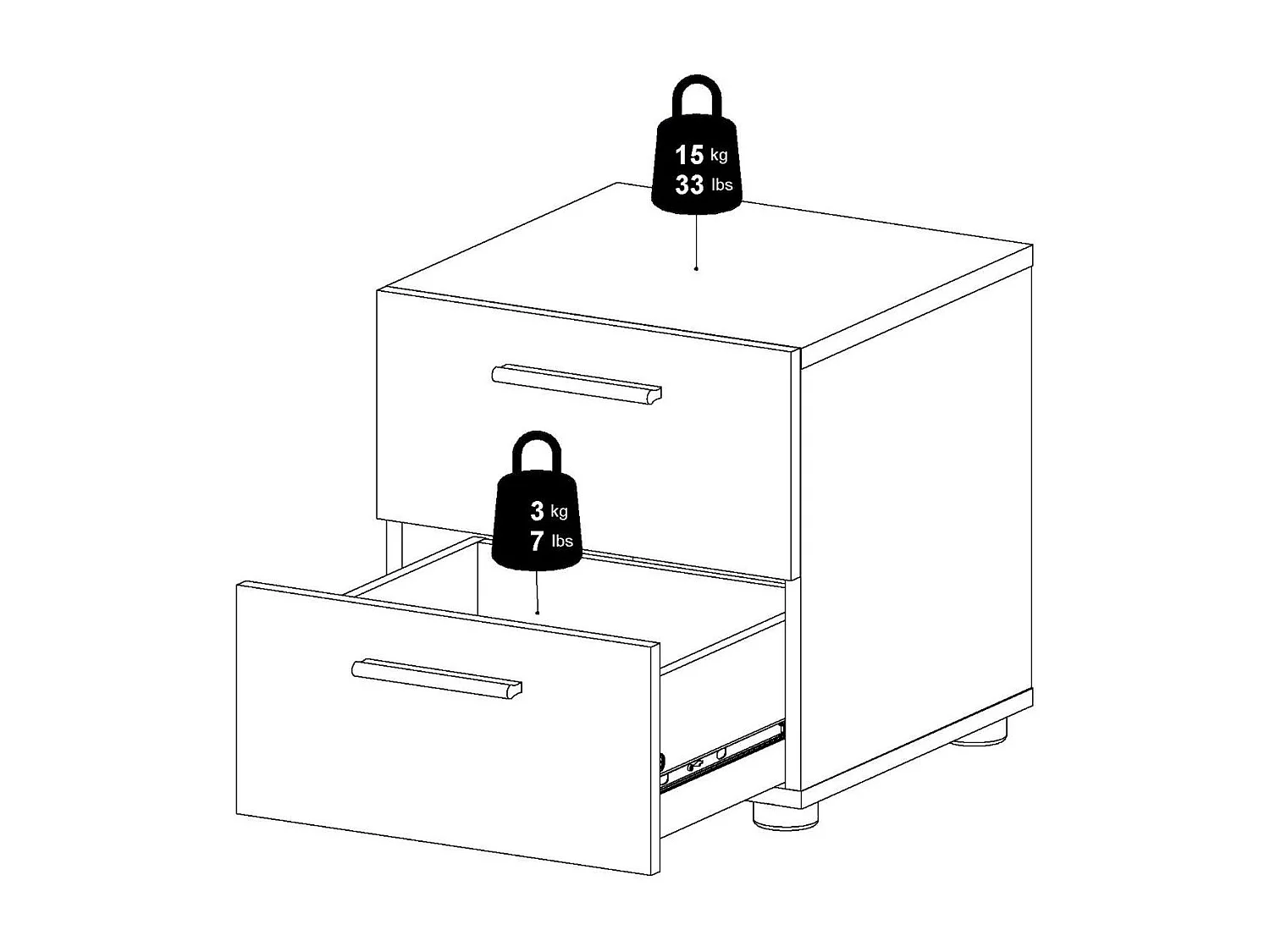 Druotol nachtkastje, Laag dressoir, Nachtkastje, Bedplank, 40x40 h42 cm, Zwart