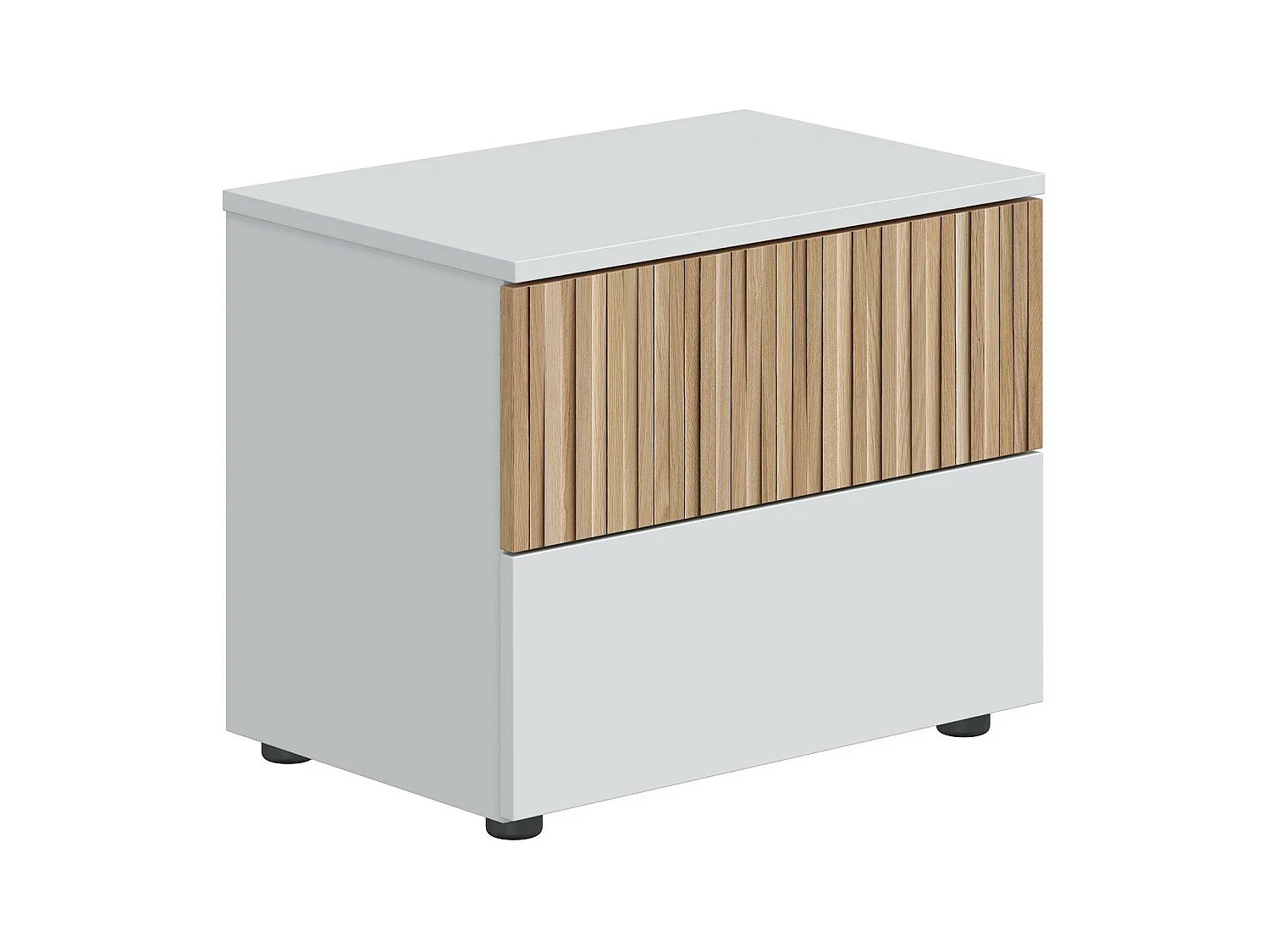 Dzoratt nachtkastje, Lage ladekast, Nachtkastje, Bedplank, 50x42 h34 cm, Wit en Eiken