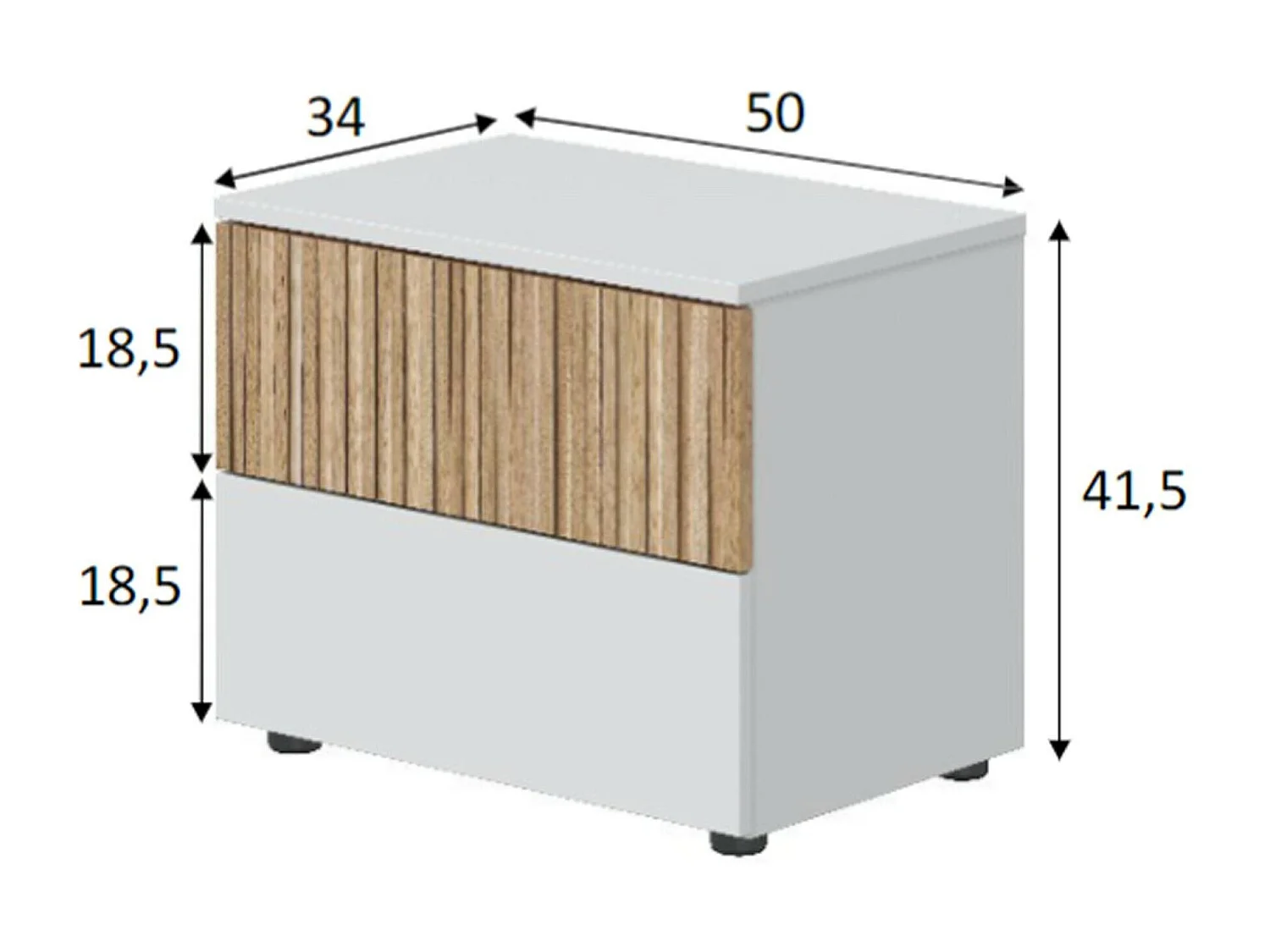 Dzoratt nachtkastje, Lage ladekast, Nachtkastje, Bedplank, 50x42 h34 cm, Wit en Eiken