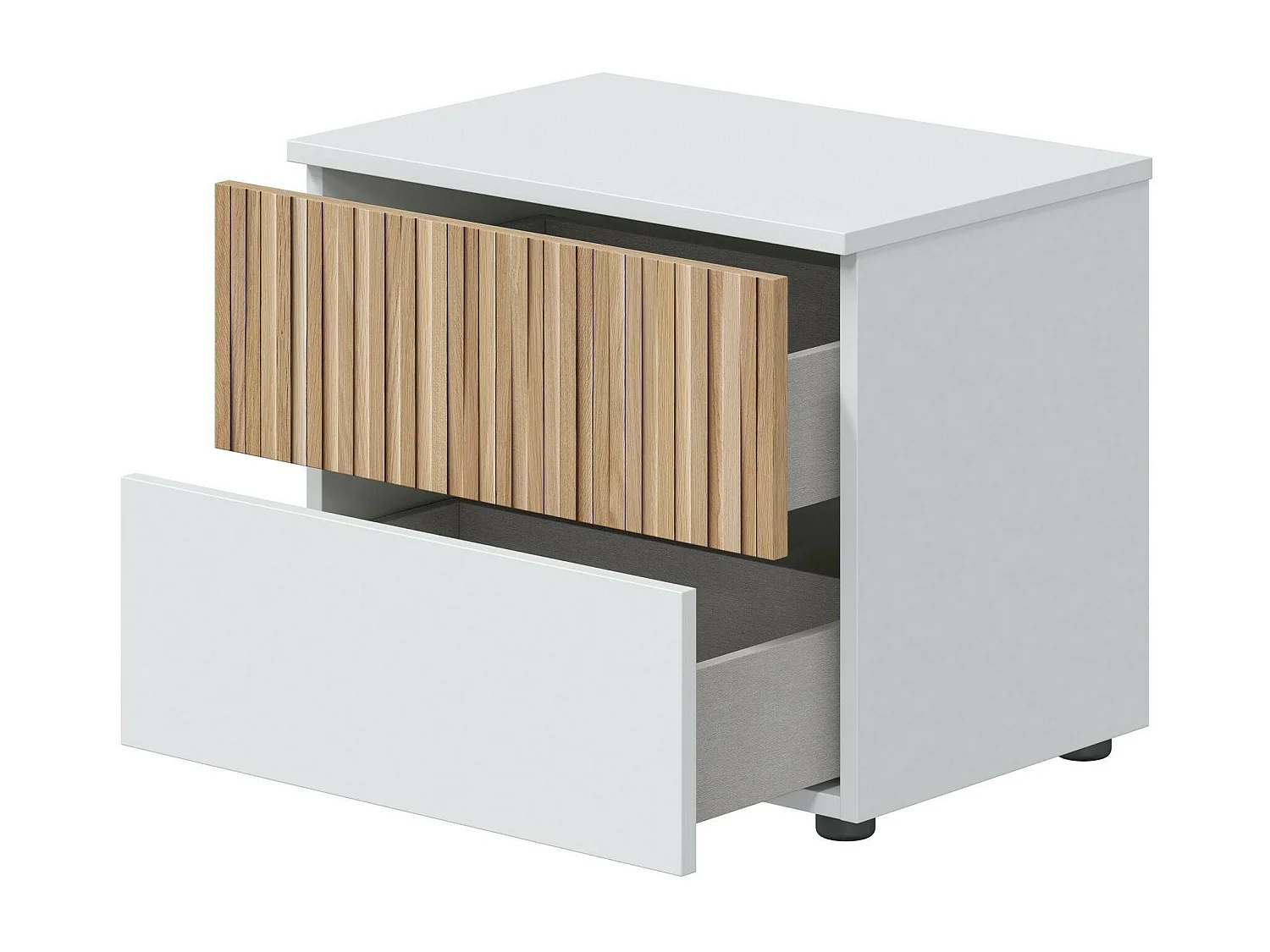 Chevet Dzoratt, Commode basse, Table de nuit, Étagère de chevet, 50x42 h34 cm, Blanc et Chêne clair