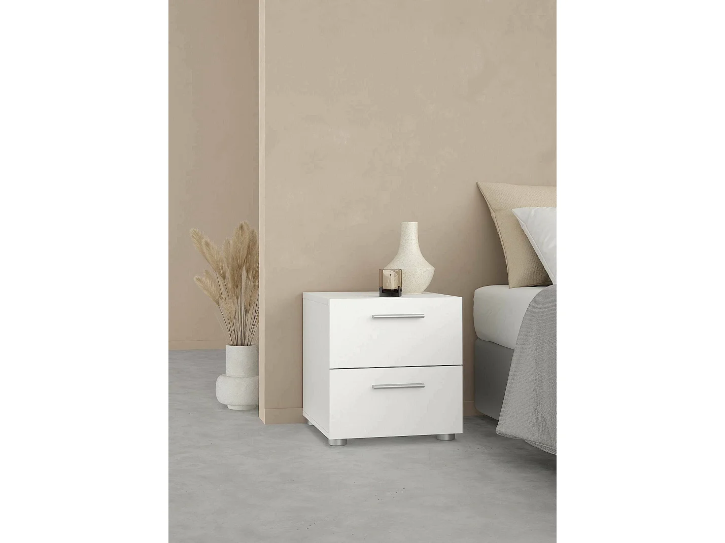 Dmora - Comodino Apolla, 40x40 h42 cm, Bianco