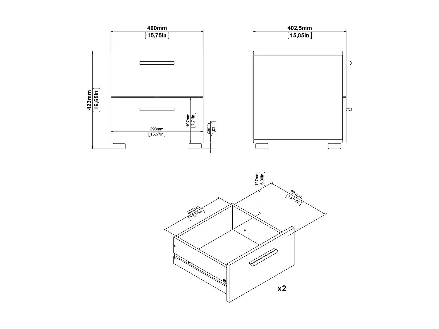 Nachttisch Drossett, Niedrige Kommode, Tisch, Multifunktionaler Nachttisch, 40x40 h42 cm, WeiÃŸ
