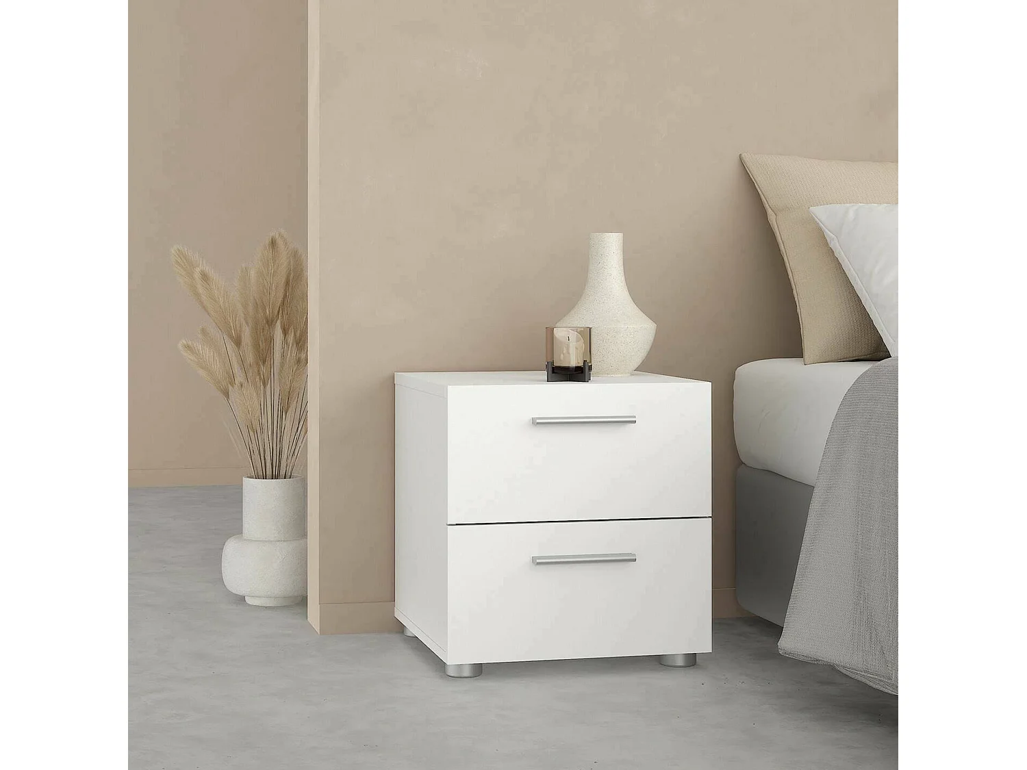 Chevet Drossett, Commode basse, Table de nuit, Étagère de chevet, 40x40 h42 cm, Blanc