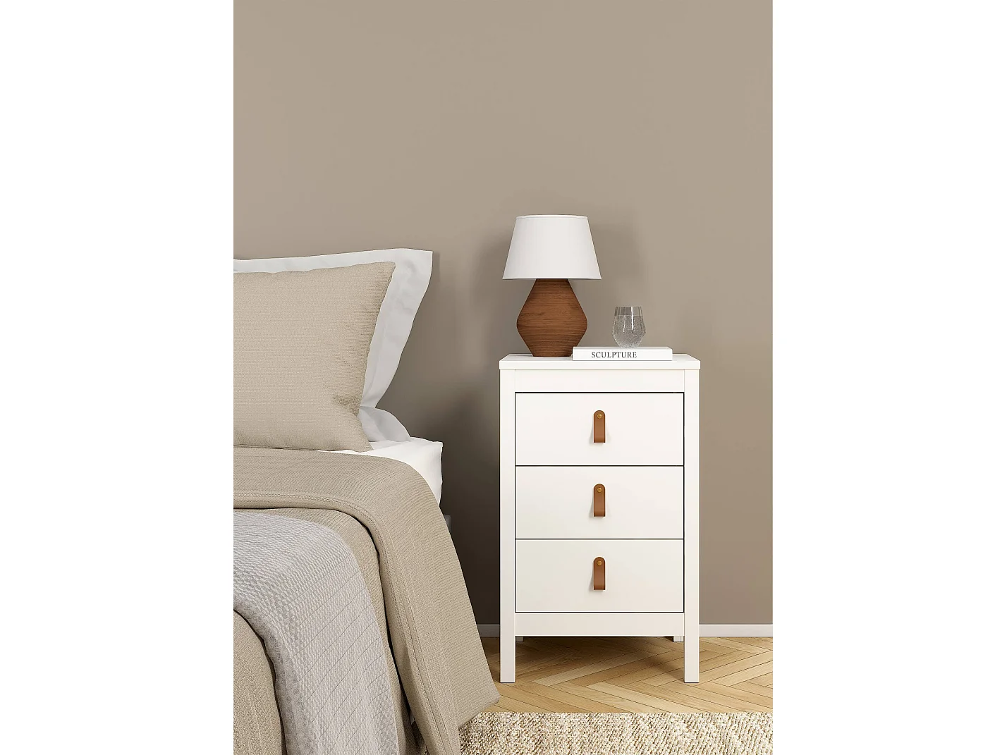 Mesa de cabeceira Dsain, Cómoda baixa, Mesa de cabeceira, Prateleira de cama, 44x38 h70 cm, Branco