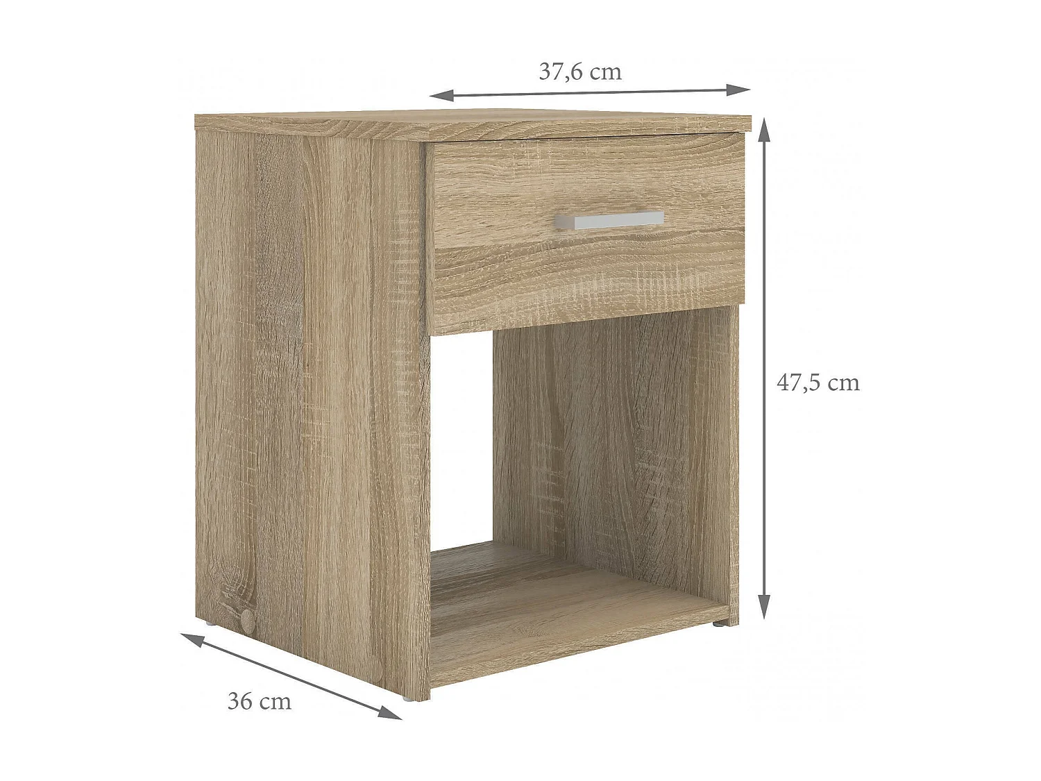 Mesa de cabeceira Druss, Cómoda baixa, Mesa de cabeceira, Prateleira de cama, 38x36 h48 cm, Carvalho